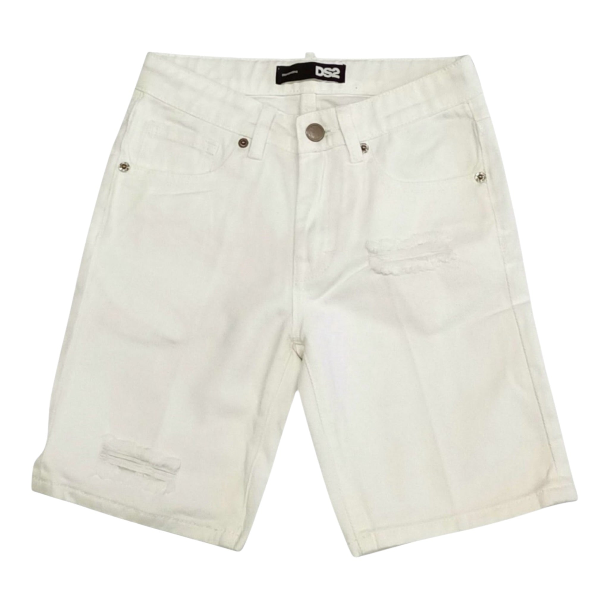 Dropseason2 Bermuda In Denim Tinta Unita con Stampa per Bambino SS25K002 BIANCO DROPSEASON2 