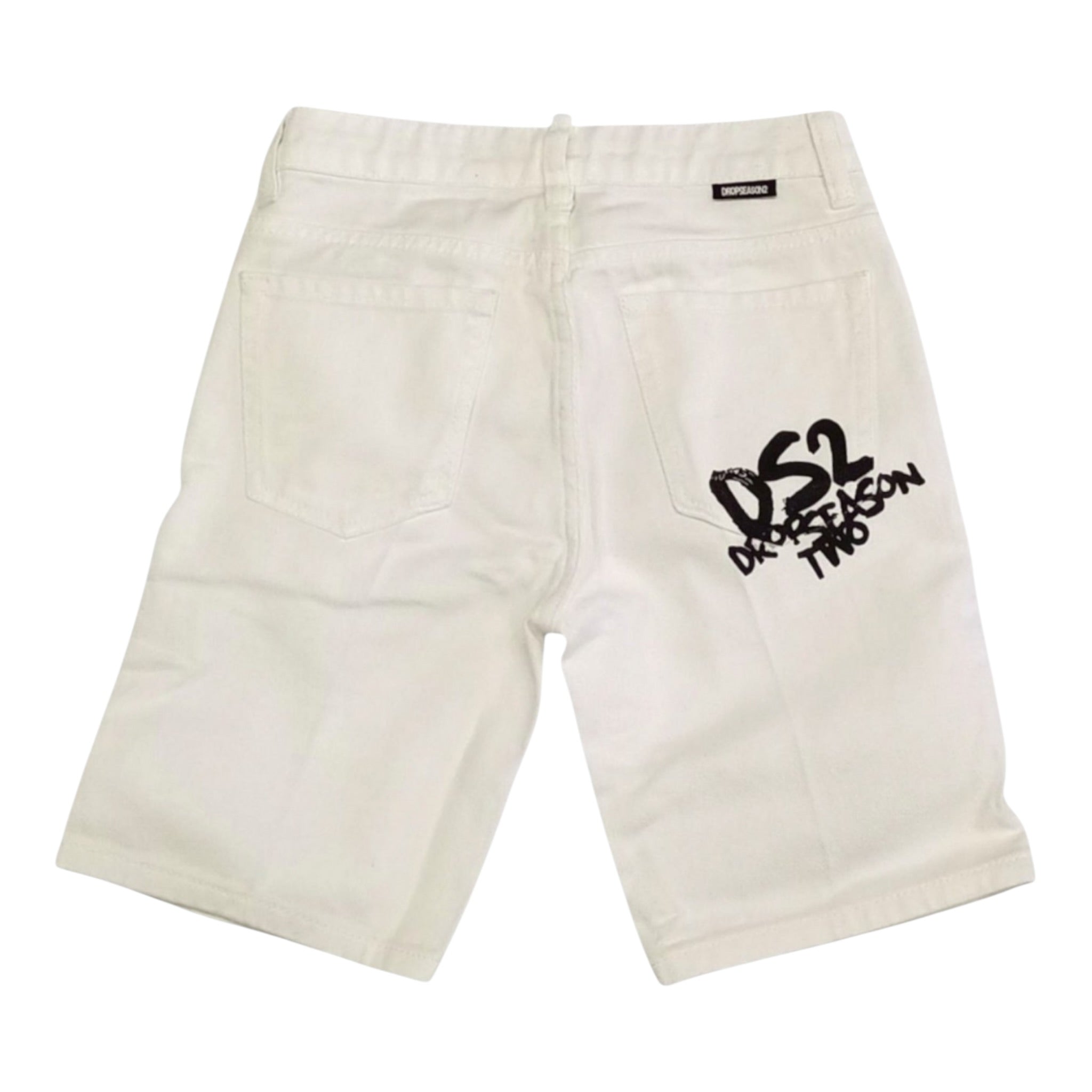 Dropseason2 Bermuda In Denim Tinta Unita con Stampa per Bambino SS25K002 BIANCO DROPSEASON2 