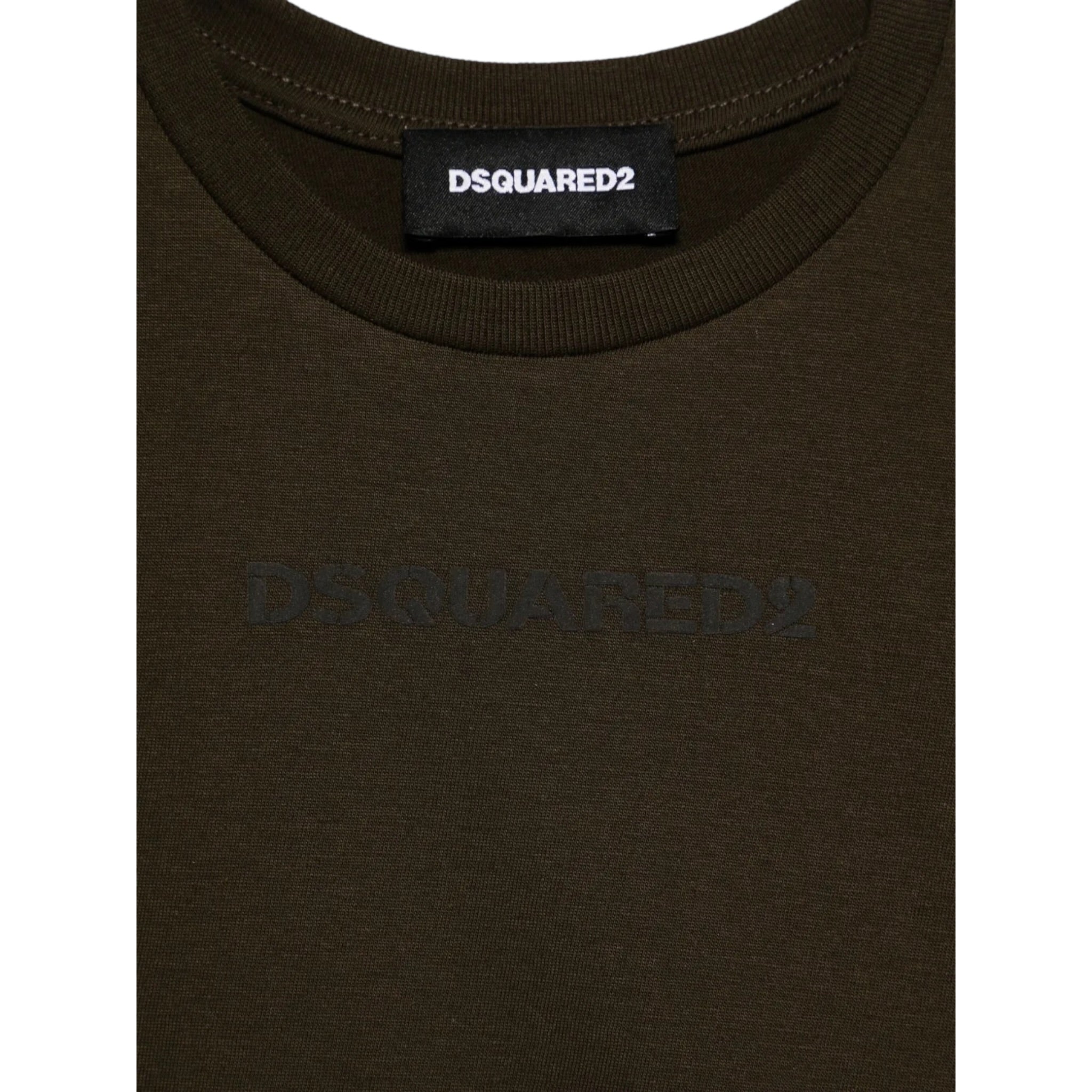 Dsquared2 T-Shirt Girocollo Tinta Unita con Stampa per Bambino DQ2478 VERDE DSQUARED2 