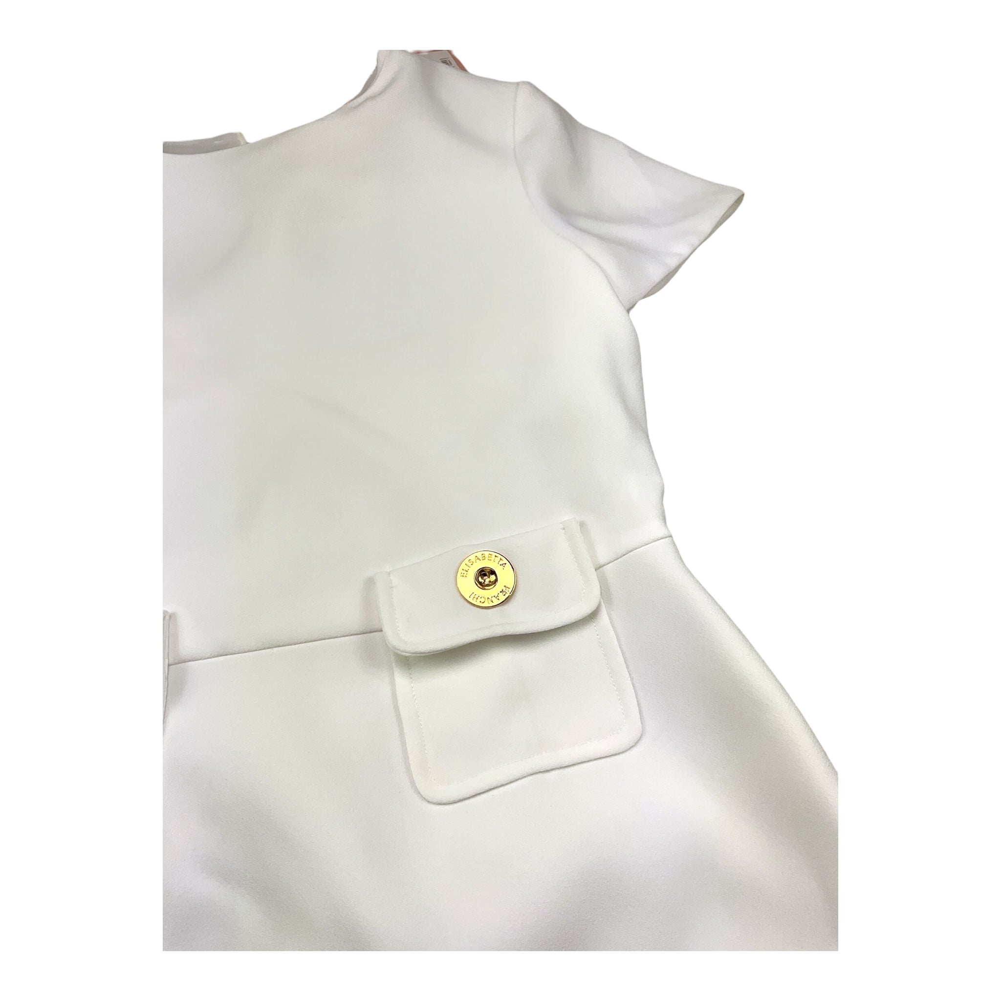 Elisabetta Franchi Abito Giromanica Tinta Unita con Bottoni In Contrasto per Bambina EFAB584 BIANCO ELISABETTA FRANCHI 