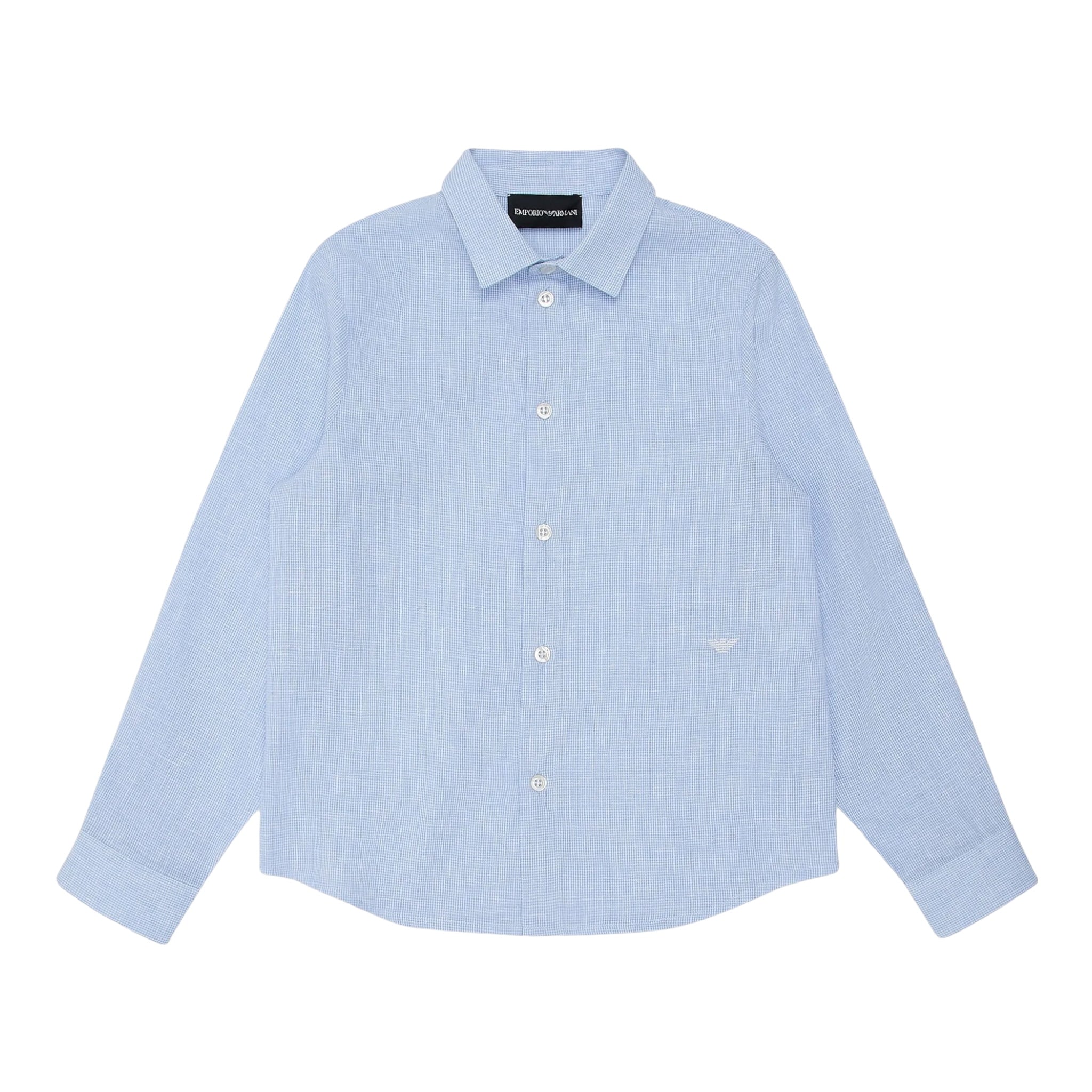 Emporio Armani Camicia Tinta Unita con Manica Lunga E Microfantasia per Neonato 3D4CJDN AZZURRO EMPORIO ARMANI 