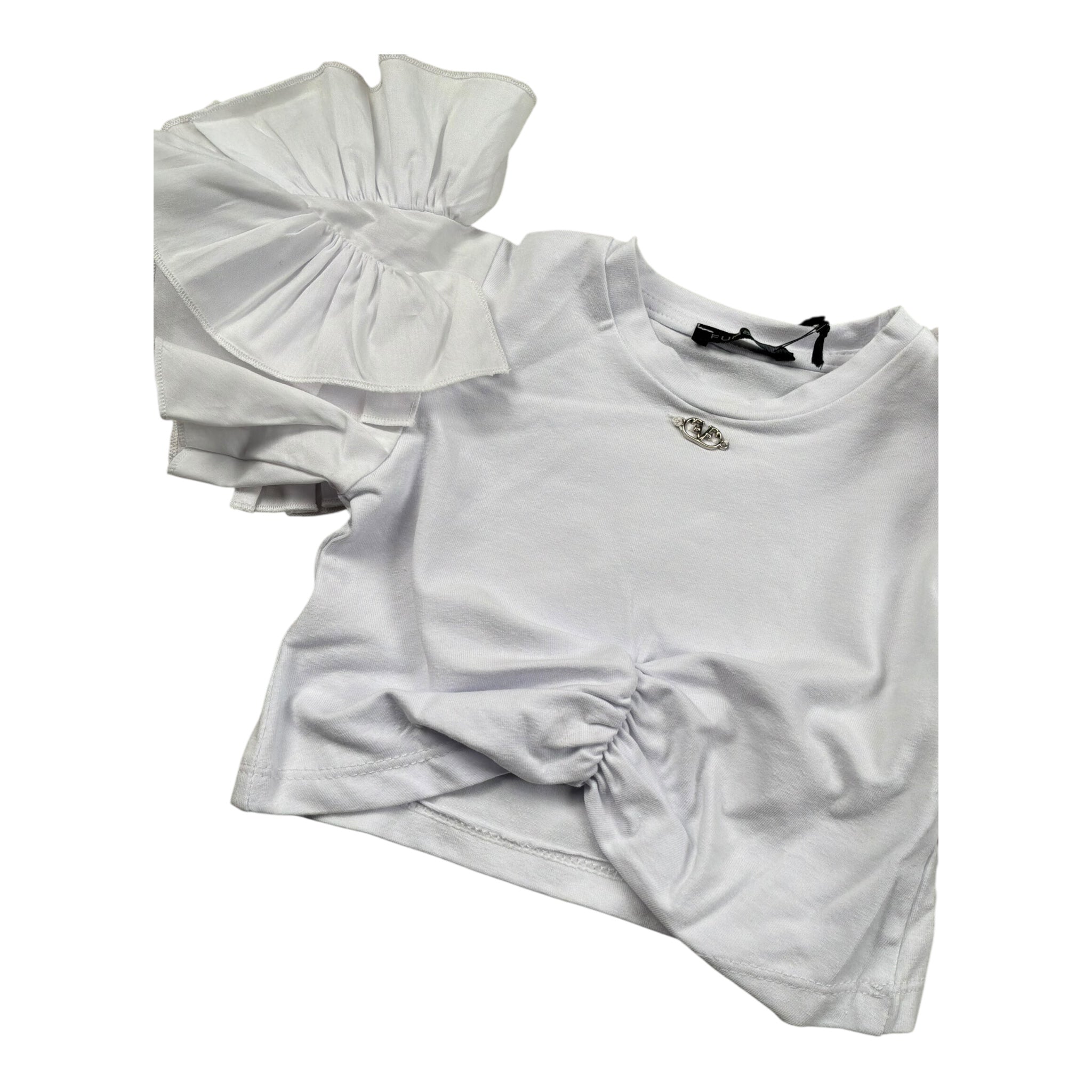 Fun & Fun T-Shirt Girocollo Tinta Unita con Rouches per Neonata FBTS01383N BIANCO FUN & FUN 