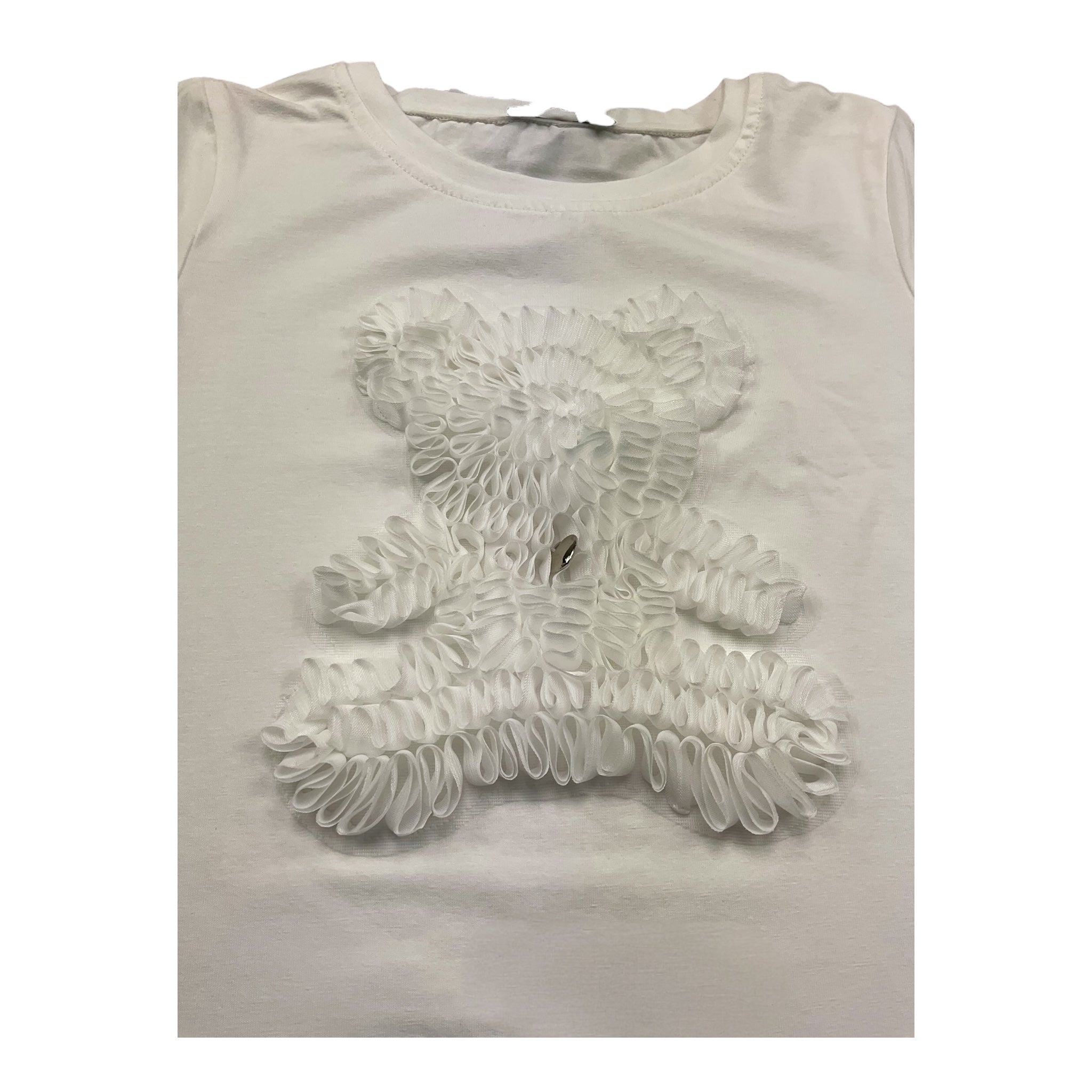 Fun & Fun T-Shirt Girocollo Tinta Unita con Orso per Bambina FBTS01423 BIANCO FUN & FUN 