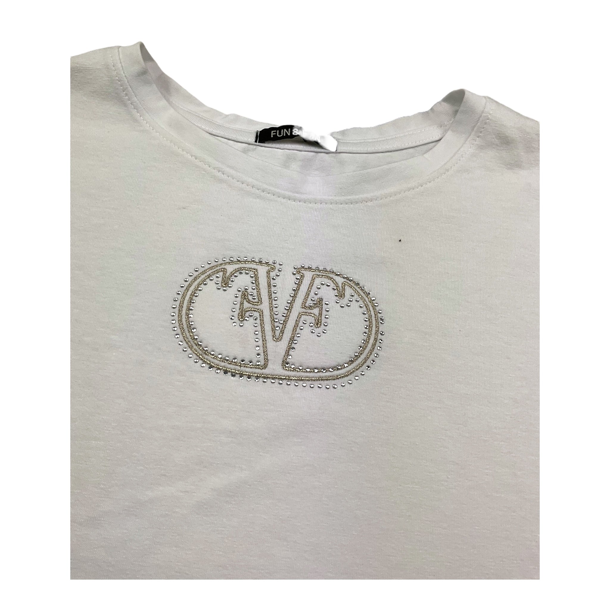 Fun & Fun T-Shirt Girocollo Tinta Unita con Logo per Bambina FNCJTS01019 BIANCO FUN & FUN 