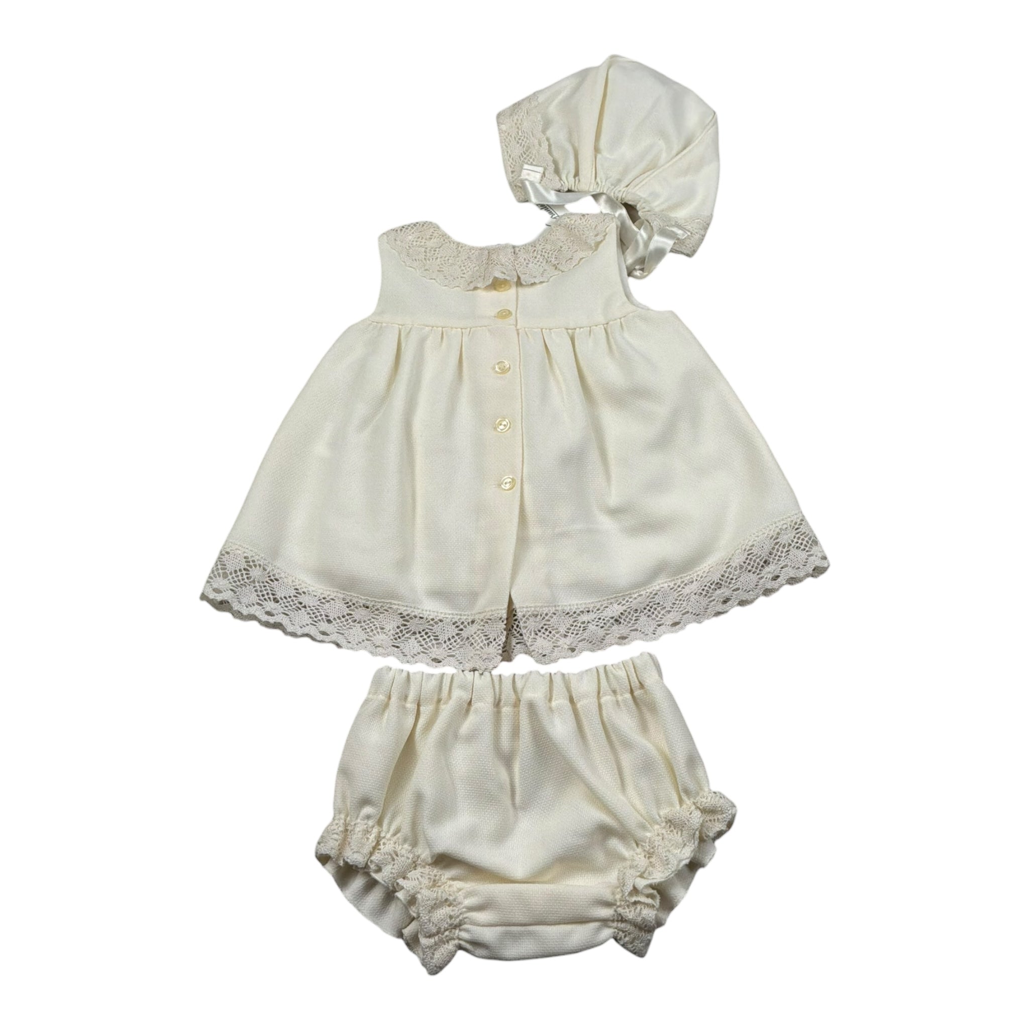 Granlei Completo 3 Pezzi Abito-Coulotte-Cappello per Neonata 125265 AVORIO GRANLEI 