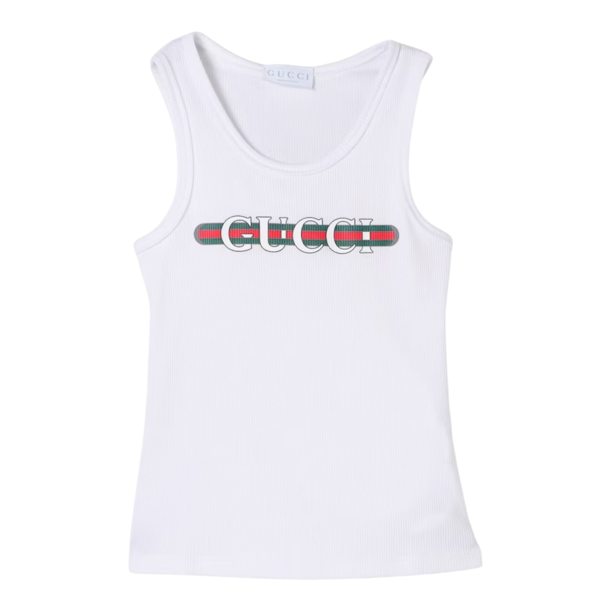 Gucci Canotta Girocollo Tinta Unita con Logo per Bambino 808717 BIANCO GUCCI 