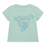 Guess T-Shirt Girocollo Tinta Unita con Stampa per Neonata A5GI03K6YW4X VERDE ACQUA GUESS 
