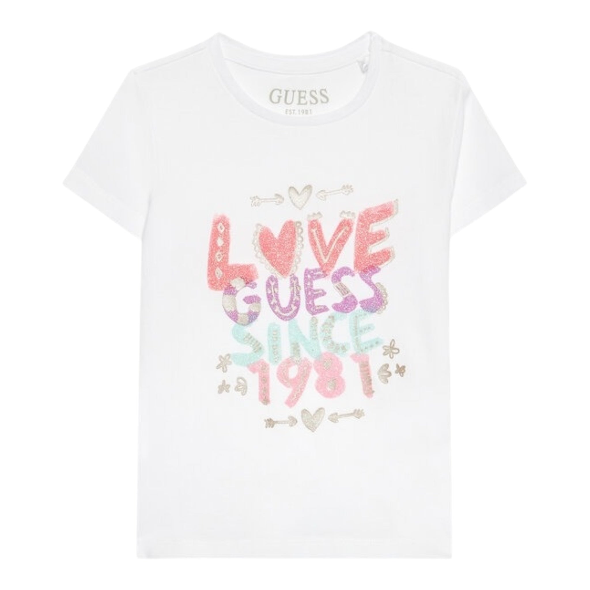 Guess T-Shirt Girocollo Tinta Unita con Stampa per Neonata K3GI01K6YW3 BIANCO GUESS 