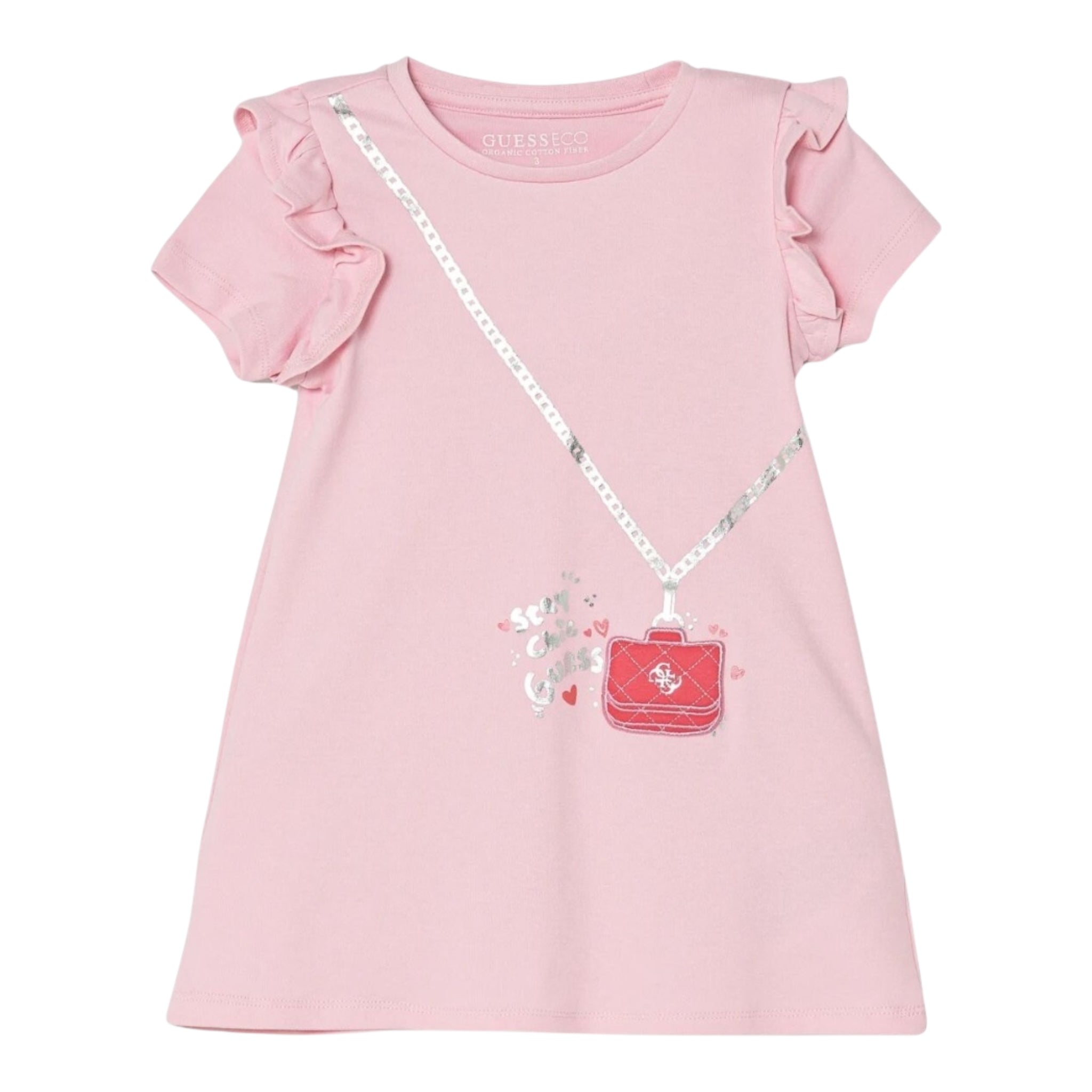 Guess Abito Giromanica Tinta Unita con Stampa per Bambina K5RK00KA6W4 ROSA GUESS 