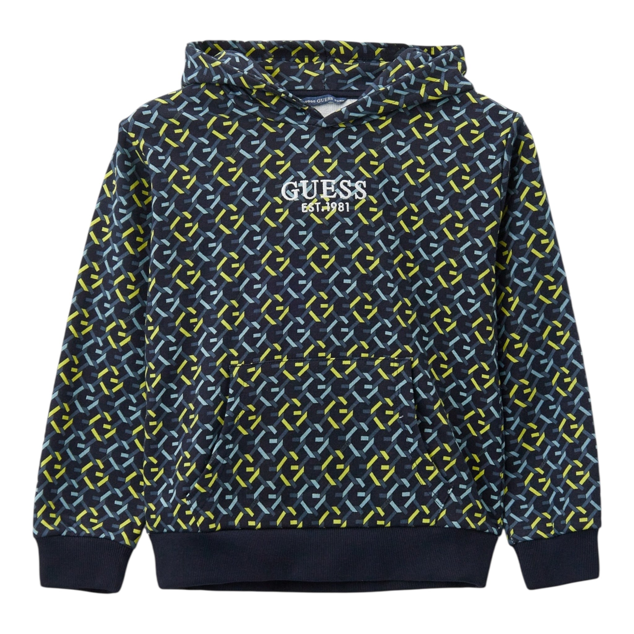 Guess Felpa Tinta Unita con Cappuccio E Fantasia Astratta per Bambino L5RQ05KA6R4 NERO GUESS 