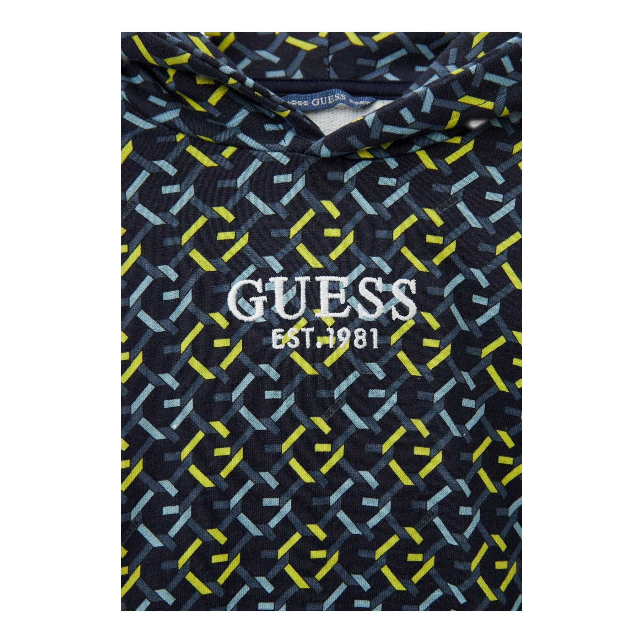 Guess Felpa Tinta Unita con Cappuccio E Fantasia Astratta per Bambino L5RQ05KA6R4 NERO GUESS 