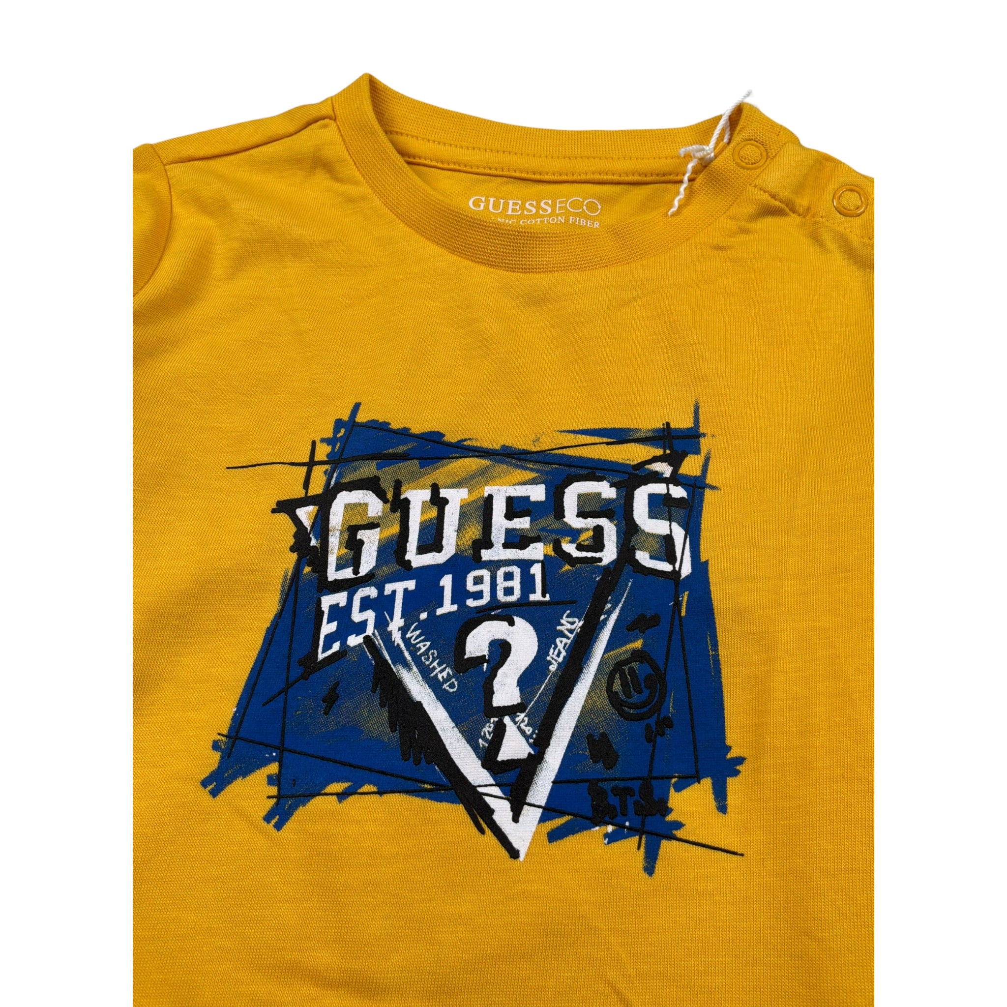 Guess Shirt Girocollo Tinta Unita con Logo per Neonato N4YI01K8HM4 GIALLO GUESS 