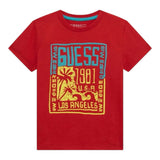 Guess T-Shirt Gircollo Tinta Unita con Stampa per Neonato N5GI16K8HM4X ROSSO GUESS 