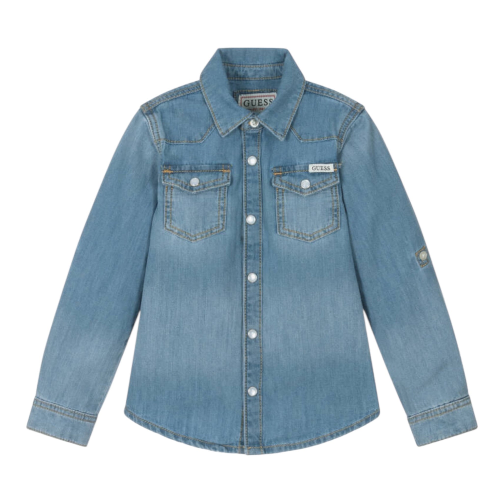 Guess Camicia Manica Lunga In Denim per Bambino N5RH05D5K80JX AZZURRO GUESS 
