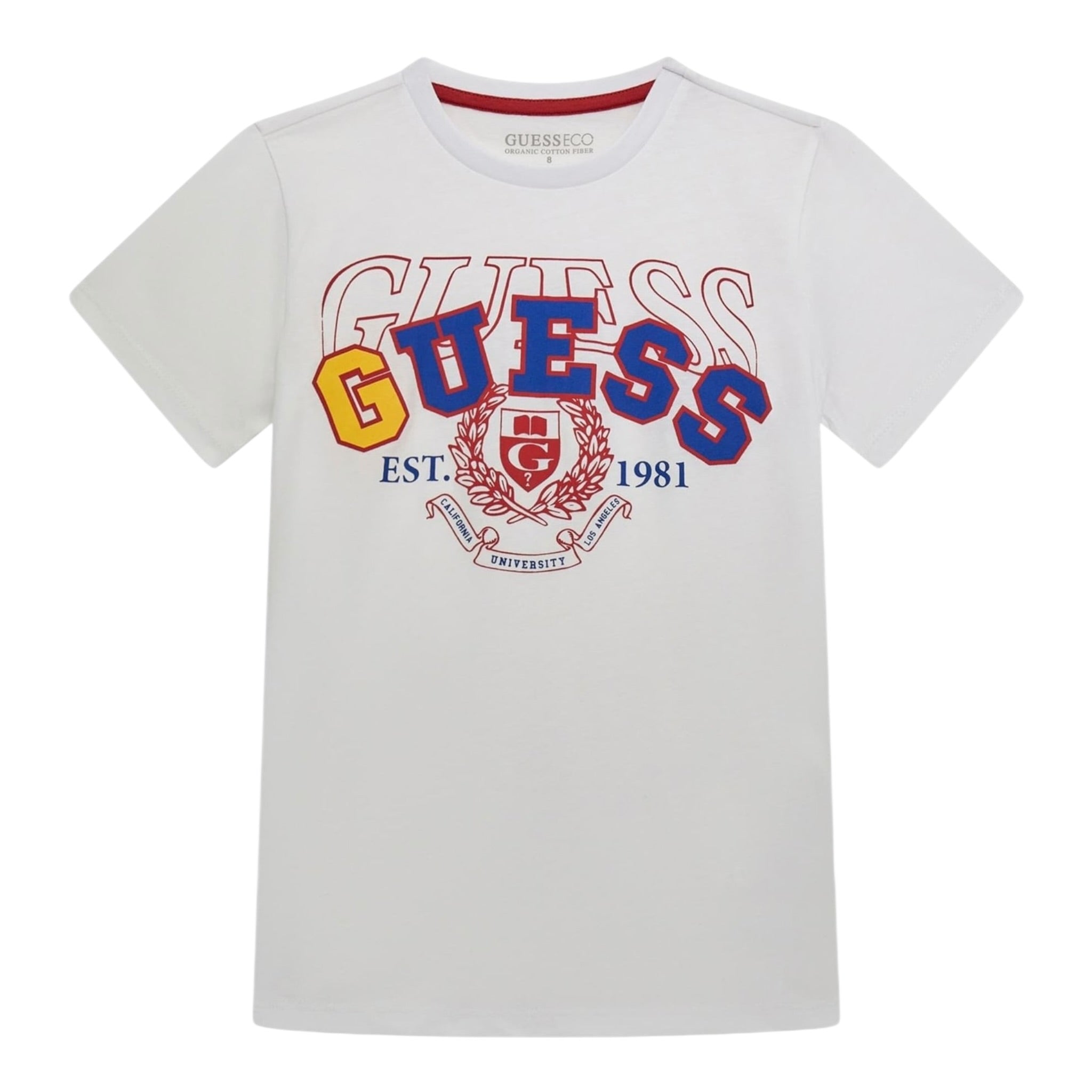 Guess T-Shirt Girocollo Tinta Unita con Stampa per Bambino N5RI00K8HM4JX BIANCO GUESS 