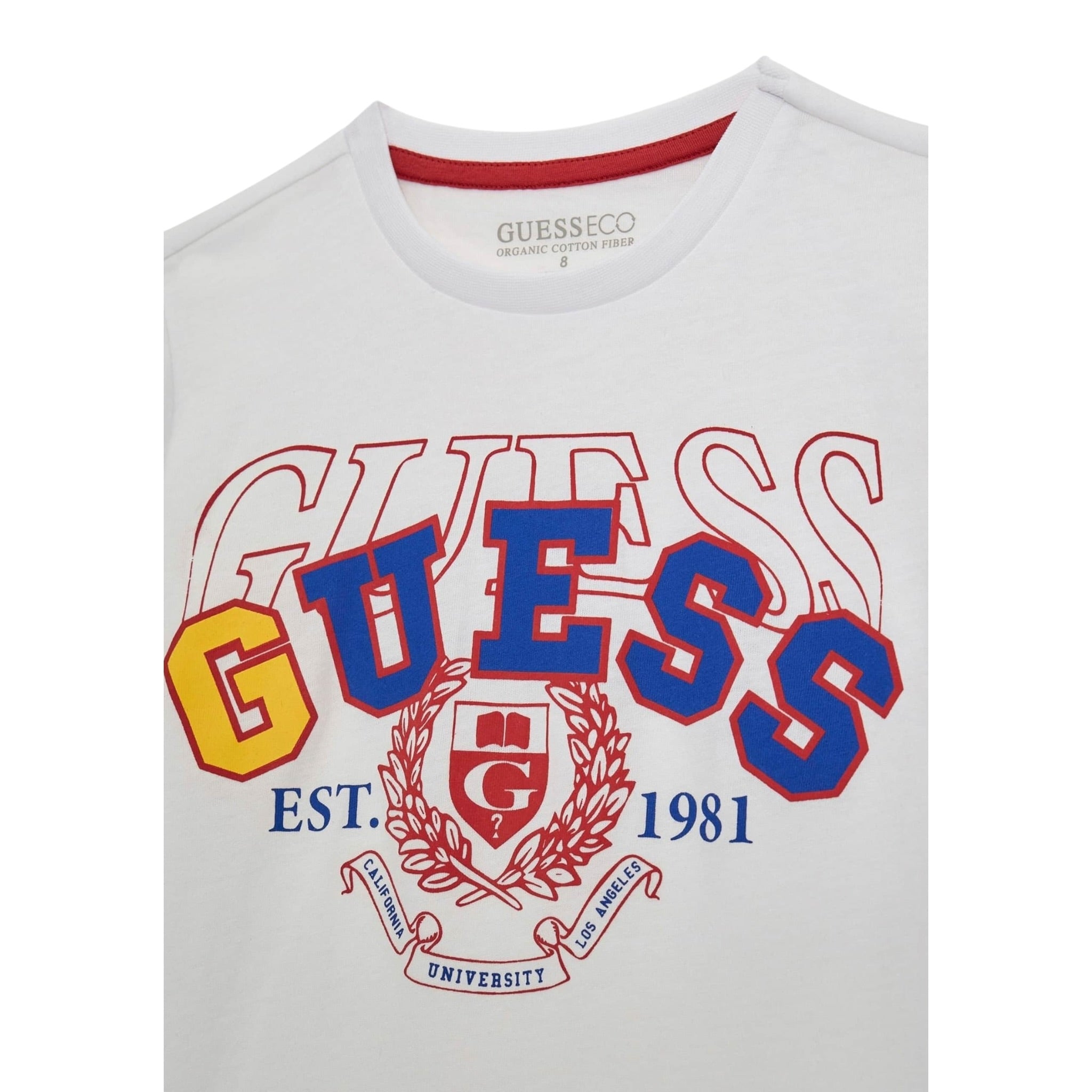 Guess T-Shirt Girocollo Tinta Unita con Stampa per Bambino N5RI00K8HM4JX BIANCO GUESS 