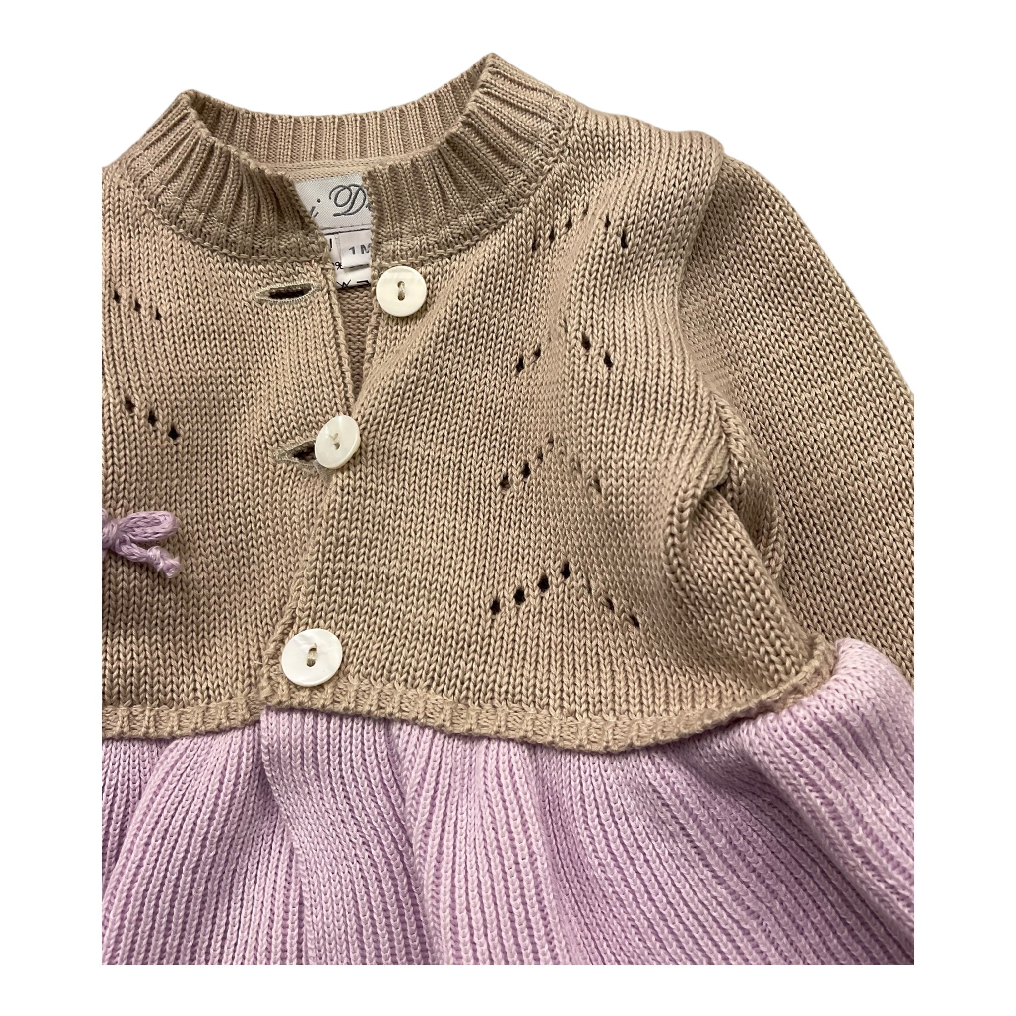 I Delfi Cardigan Bicolore Traforato per Neonata 25P5011 BEIGE I DELFI 