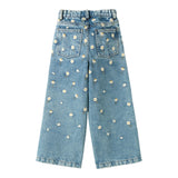 Il Gufo Jeans Tinta Unita Modello Palazzo con Ricami per Bambina P25PL453J0052 AZZURRO IL GUFO 