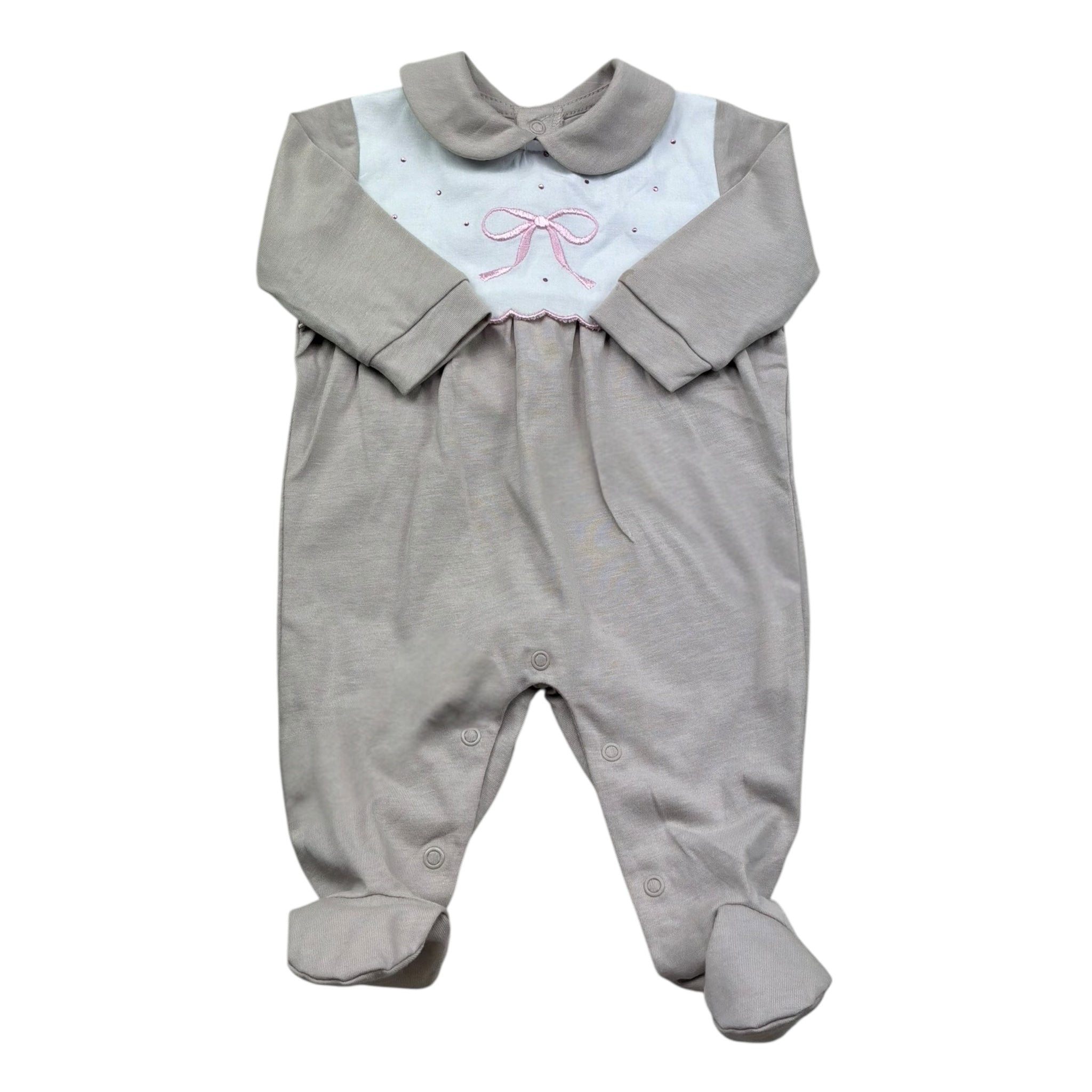 Isabel & Martinez Tutina Manica Lunga Tinta Unita con Ricami per Neonata IM25N451 BEIGE ISABEL & MARTINEZ 