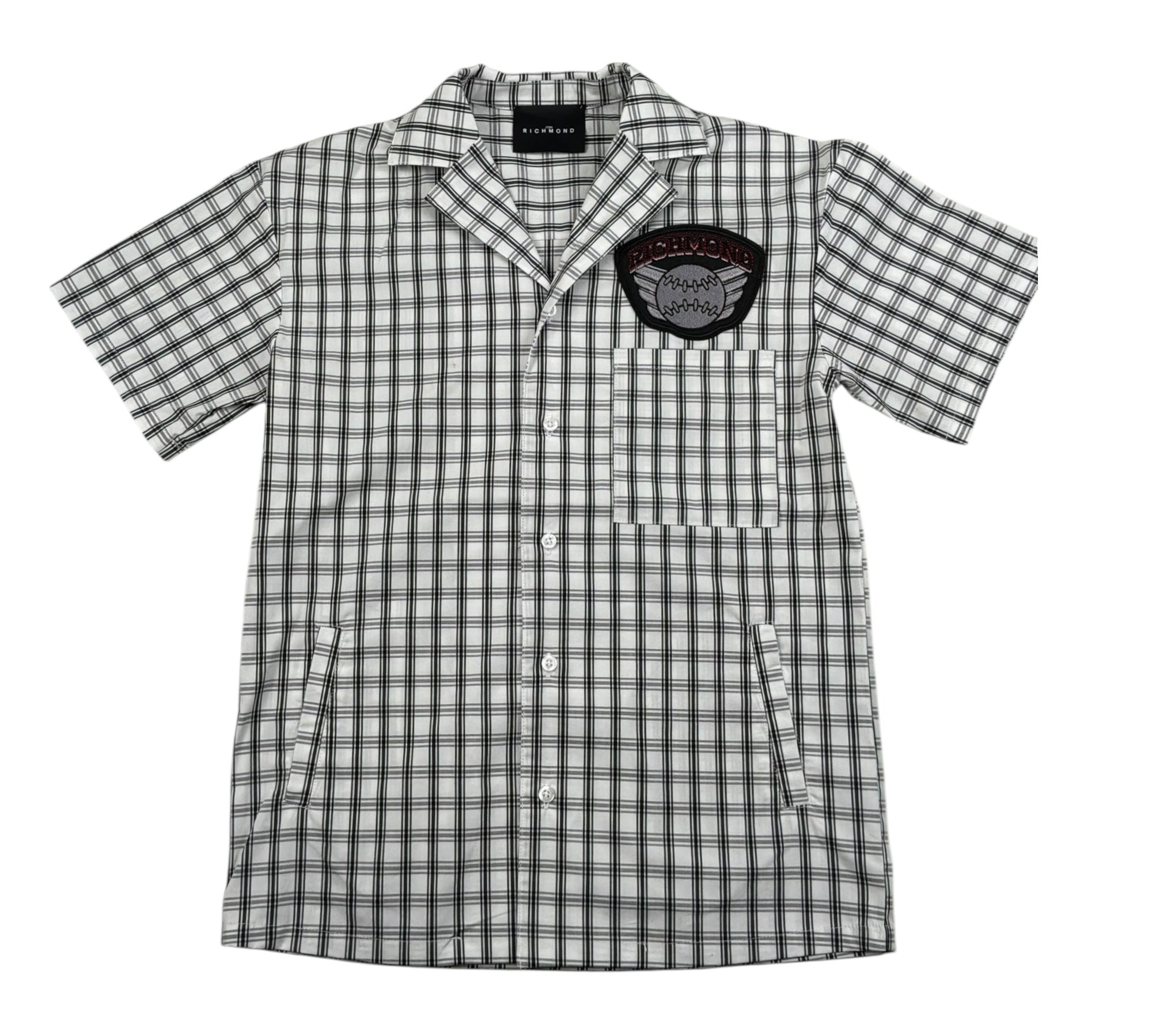 John Richmond Camcia Mezza Manica Fantasia Qaudri per Bambino GBP2613CAE BIANCO JOHN RICHMOND 