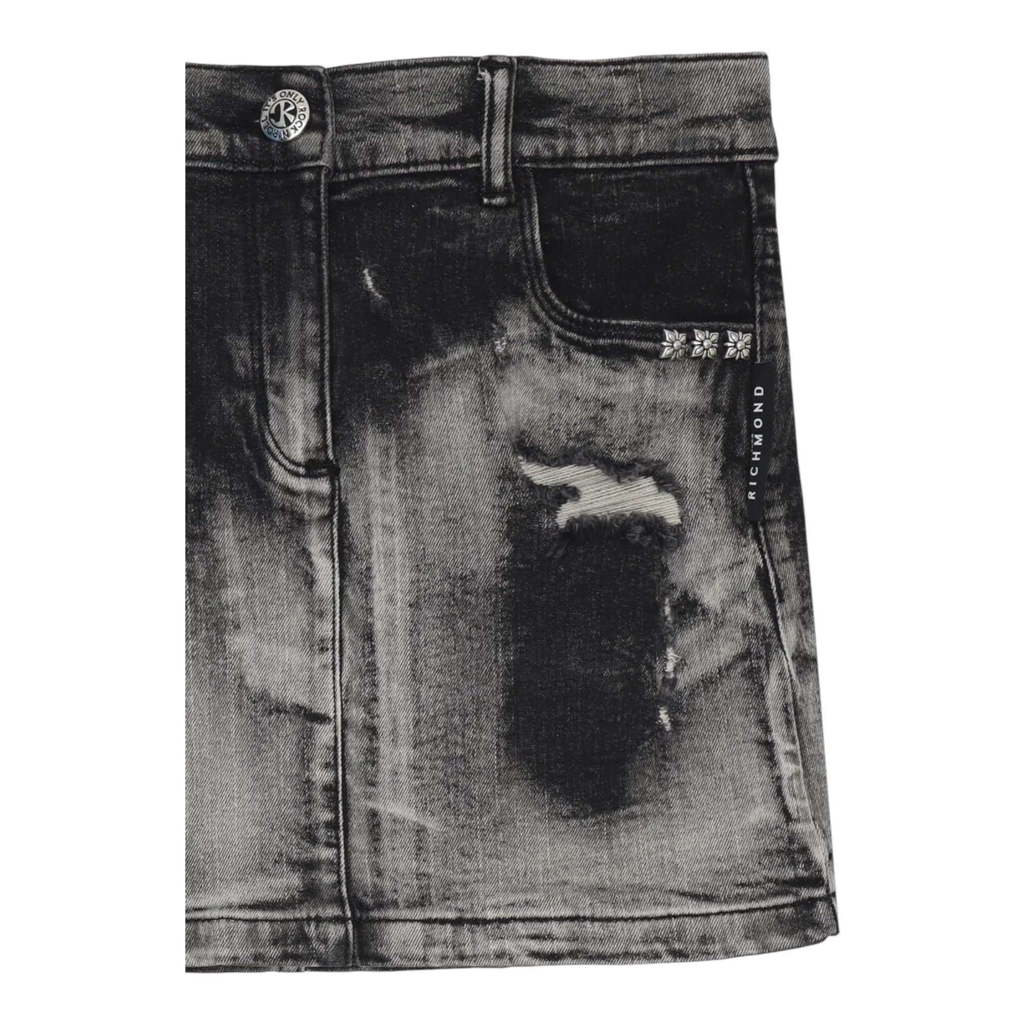 John Richmond Gonna In Denim Tinta Unita con Girovita Regolabile per Bambina RGP25016GO NERO JOHN RICHMOND 