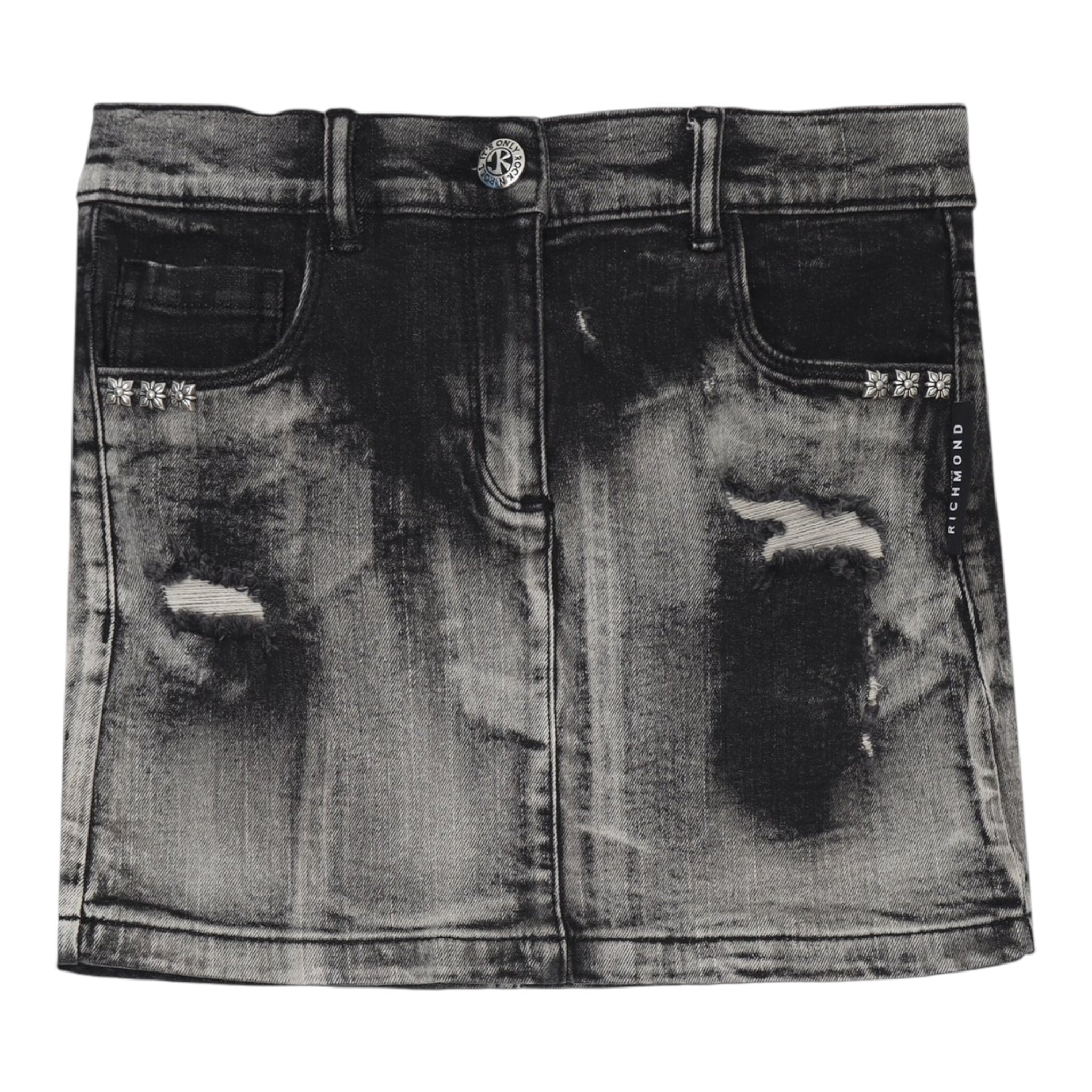John Richmond Gonna In Denim Tinta Unita con Girovita Regolabile per Bambina RGP25016GOX NERO JOHN RICHMOND 