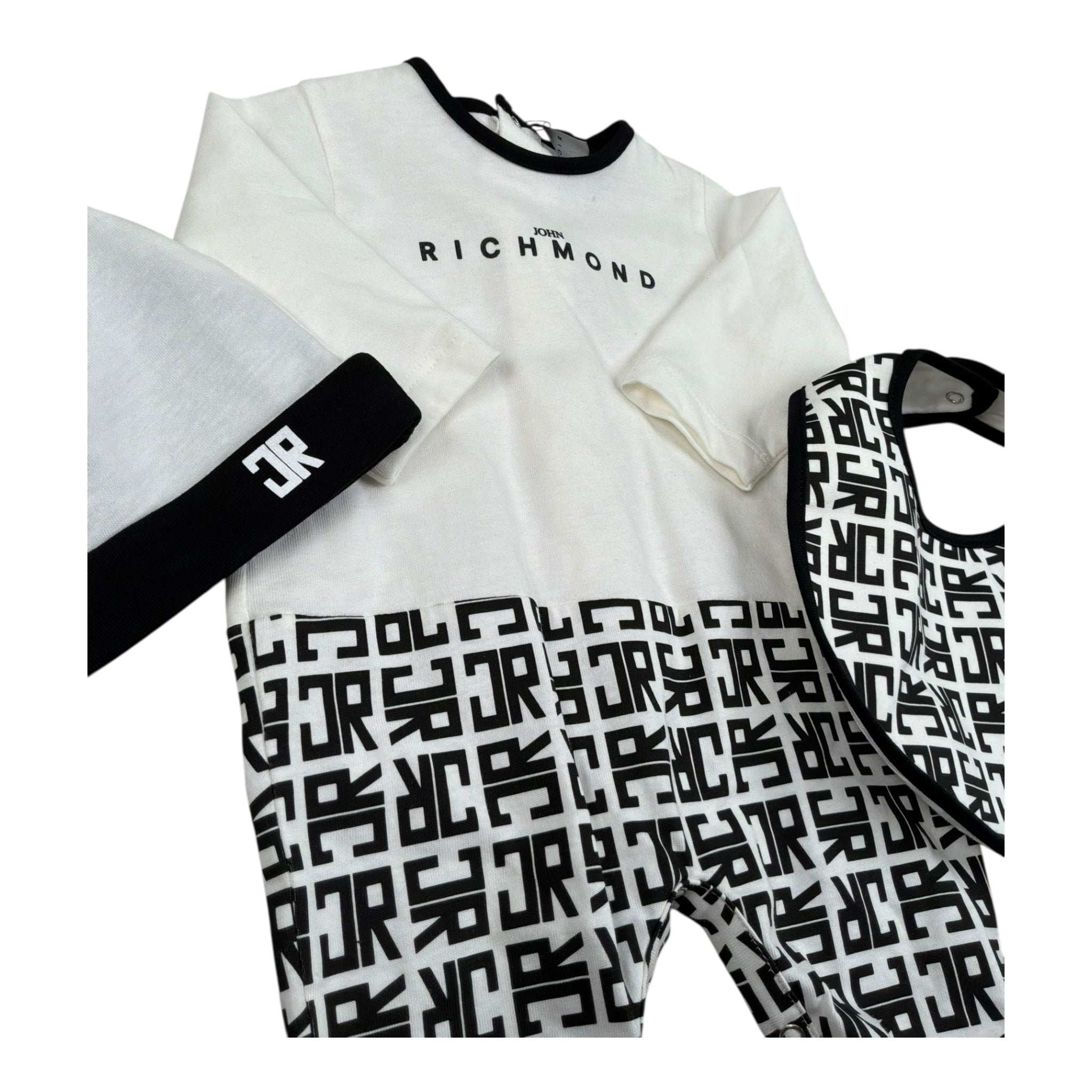 John Richmond Set Tutina-Cappello-Bavette Bicolore per Neonato RLP26001TU NERO JOHN RICHMOND 