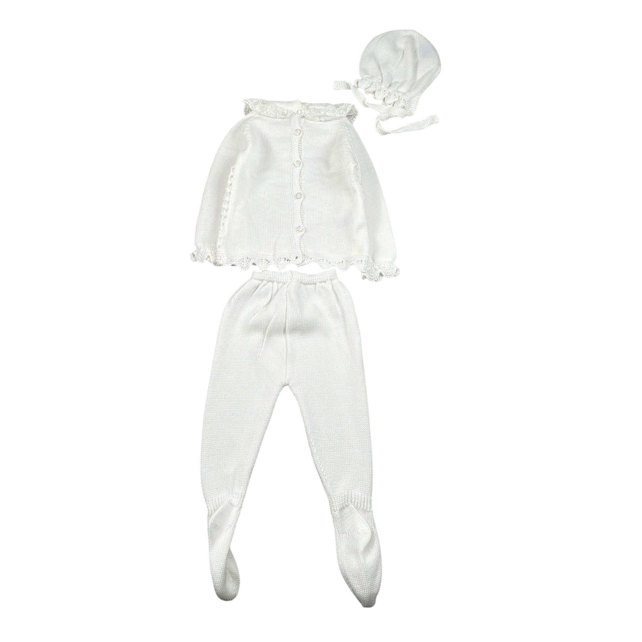 Juliana Completo 3 Pezzi Maglia-Ghettina-Cappello Bianco per Neonata 25036 BIANCO JULIANA 