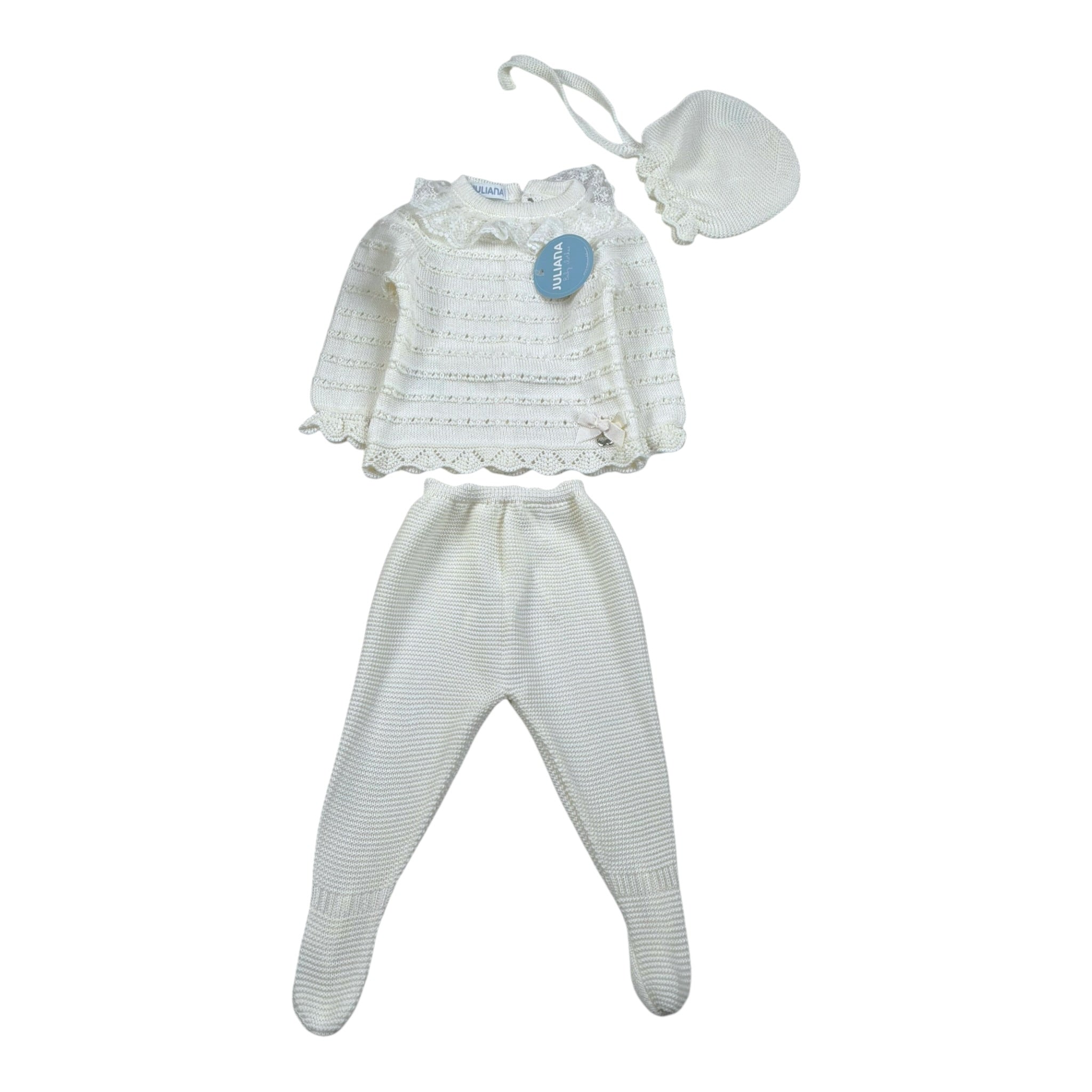 Juliana Completo 3 Pezzi Maglia-Ghettina-Cappello Panna per Neonata 25037 PANNA JULIANA 
