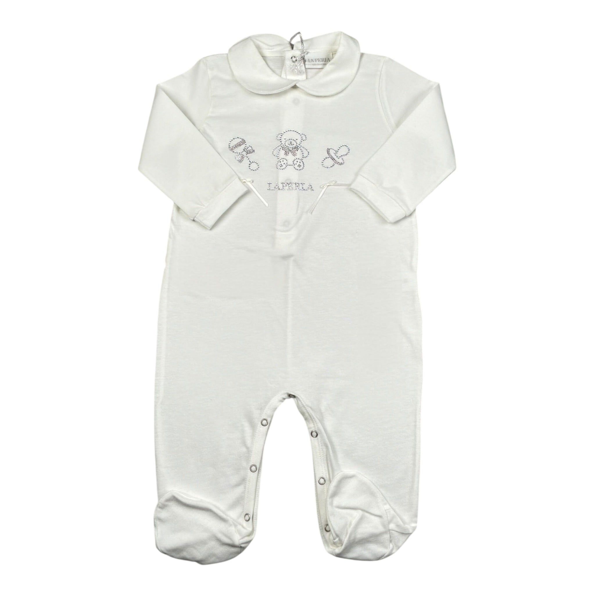 La Perla Tutina tinta unita con Brillantini Bainco per Neonata 73673 BIANCO LA PERLA 