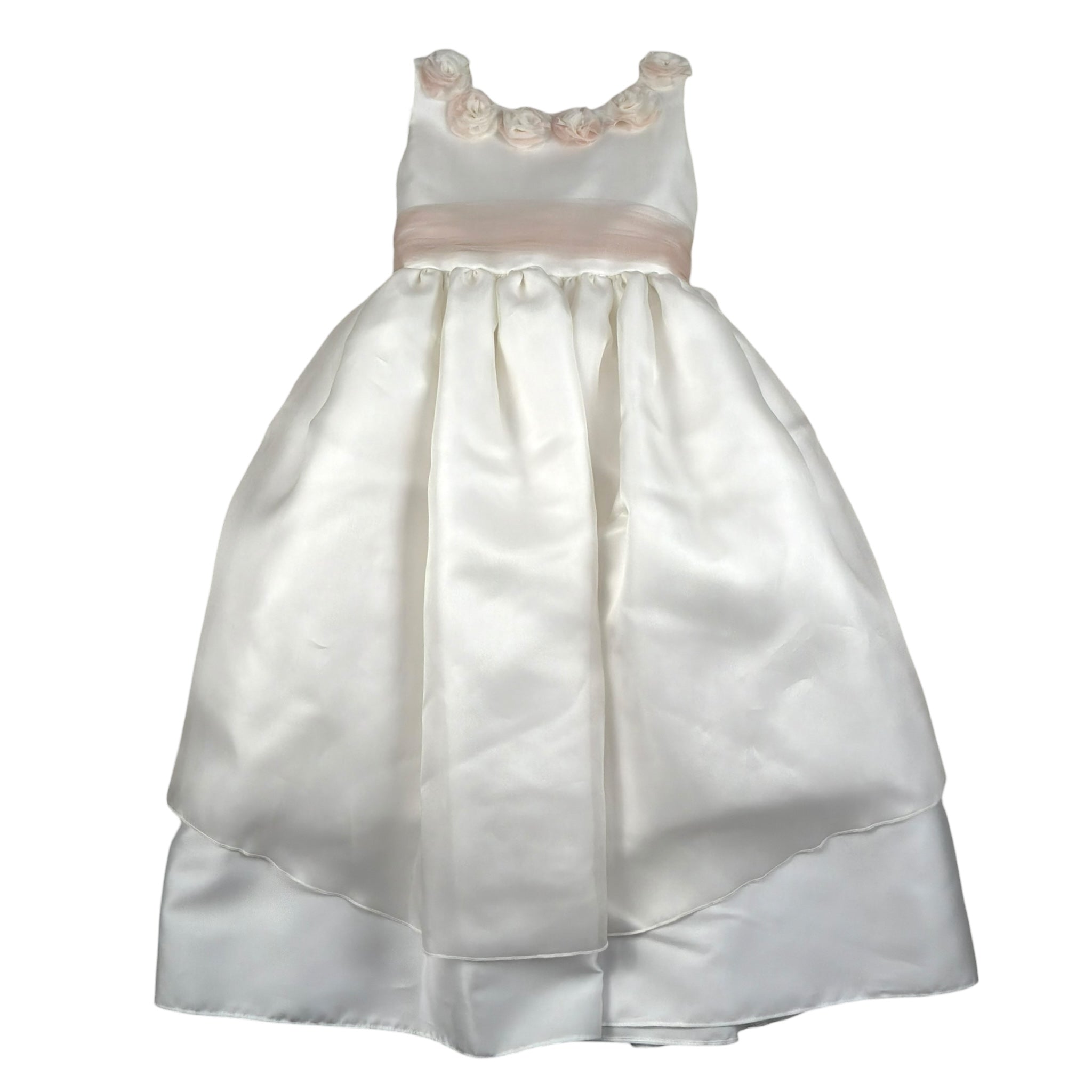 La Stupenderia Abito Giromanica Tinta Unita con Applicazioni Rose per Bambina CJAB84 PANNA LA STUPENDERIA 
