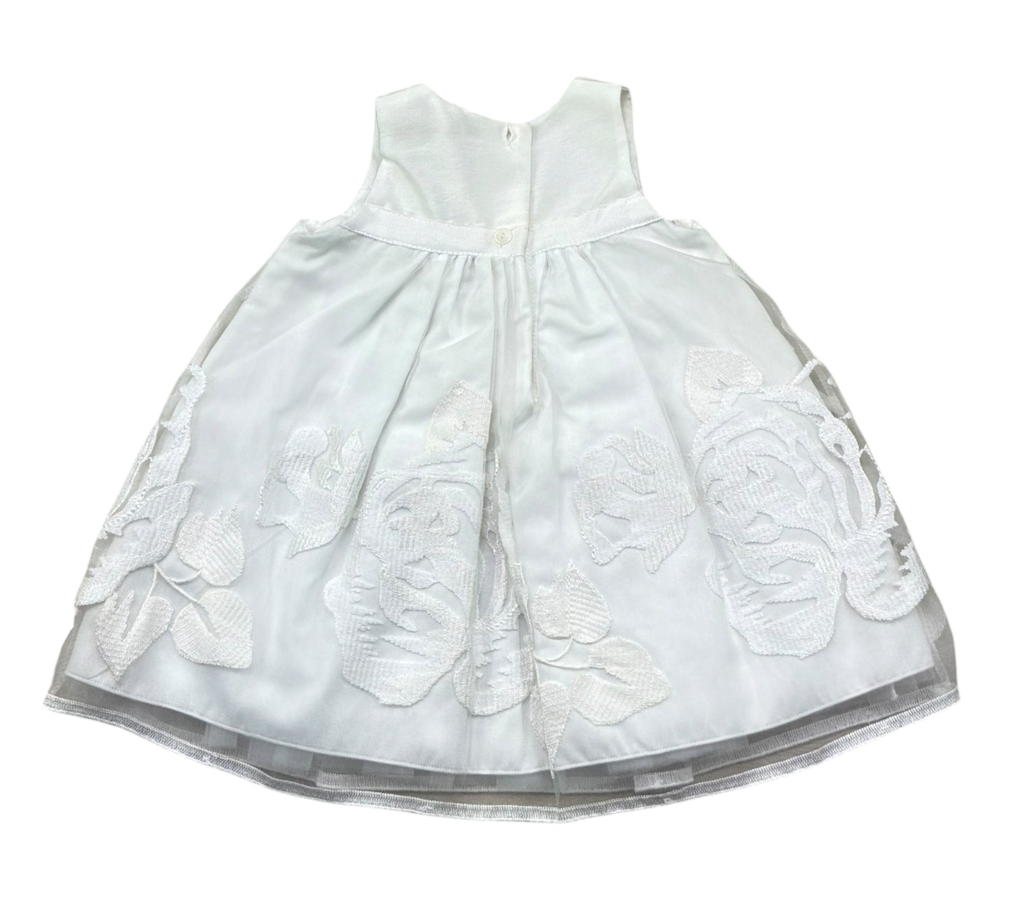 Monnalisa Abito Giromanica Tinta Unita con Ricami per Neonata 735957 BIANCO MONNALISA 