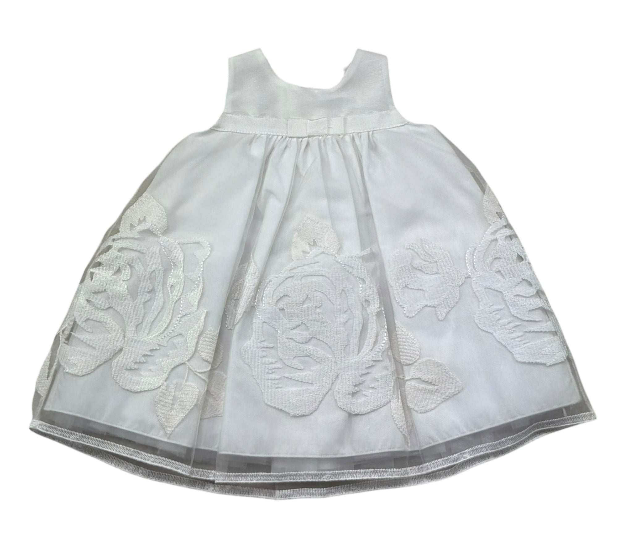 Monnalisa Abito Giromanica Tinta Unita con Ricami per Neonata 735957 BIANCO MONNALISA 