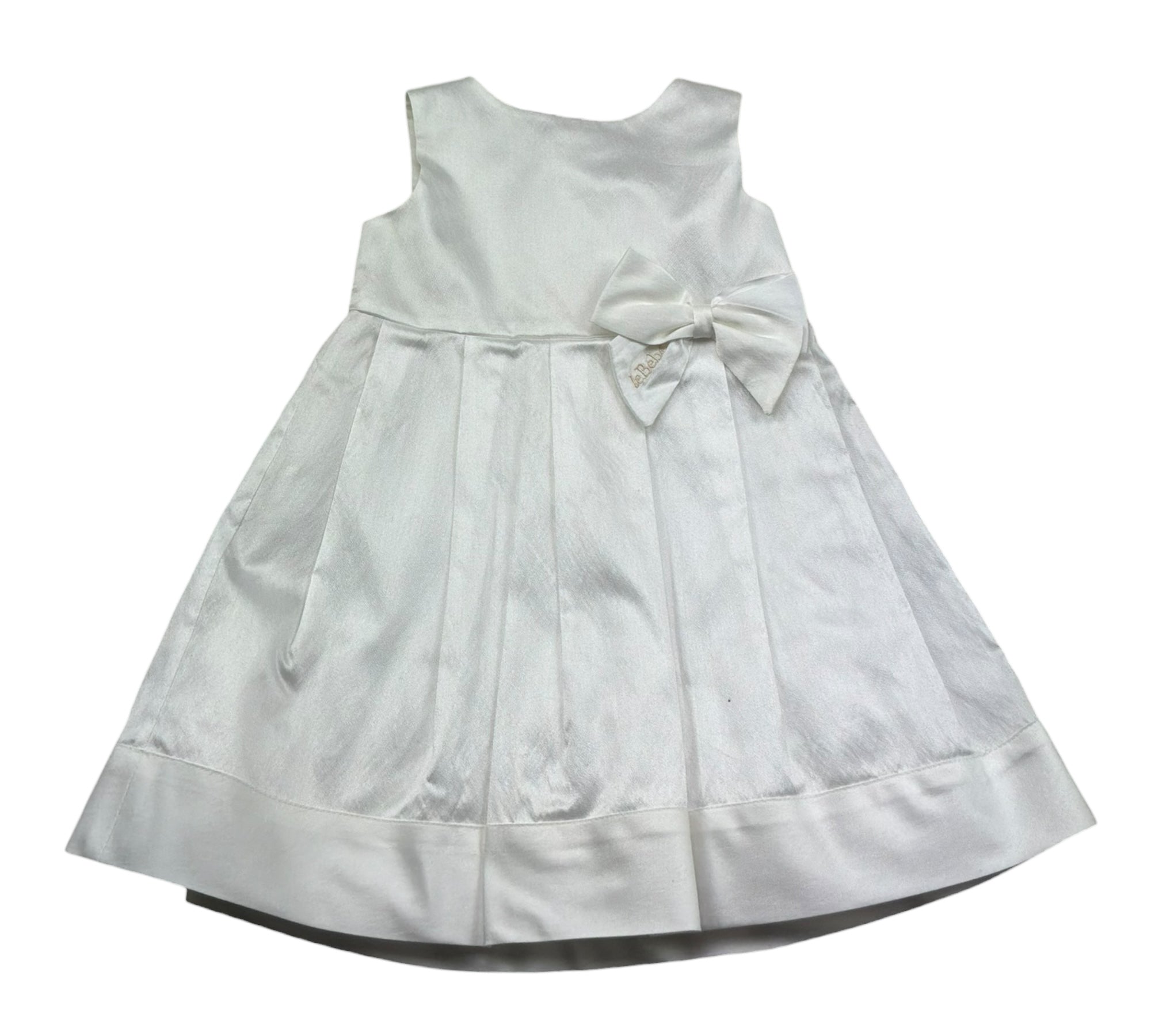 Le Bebe Abito Giromanica Tinta Unita con Fiocco per Neonata LBG0701 BIANCO LE BEBE 