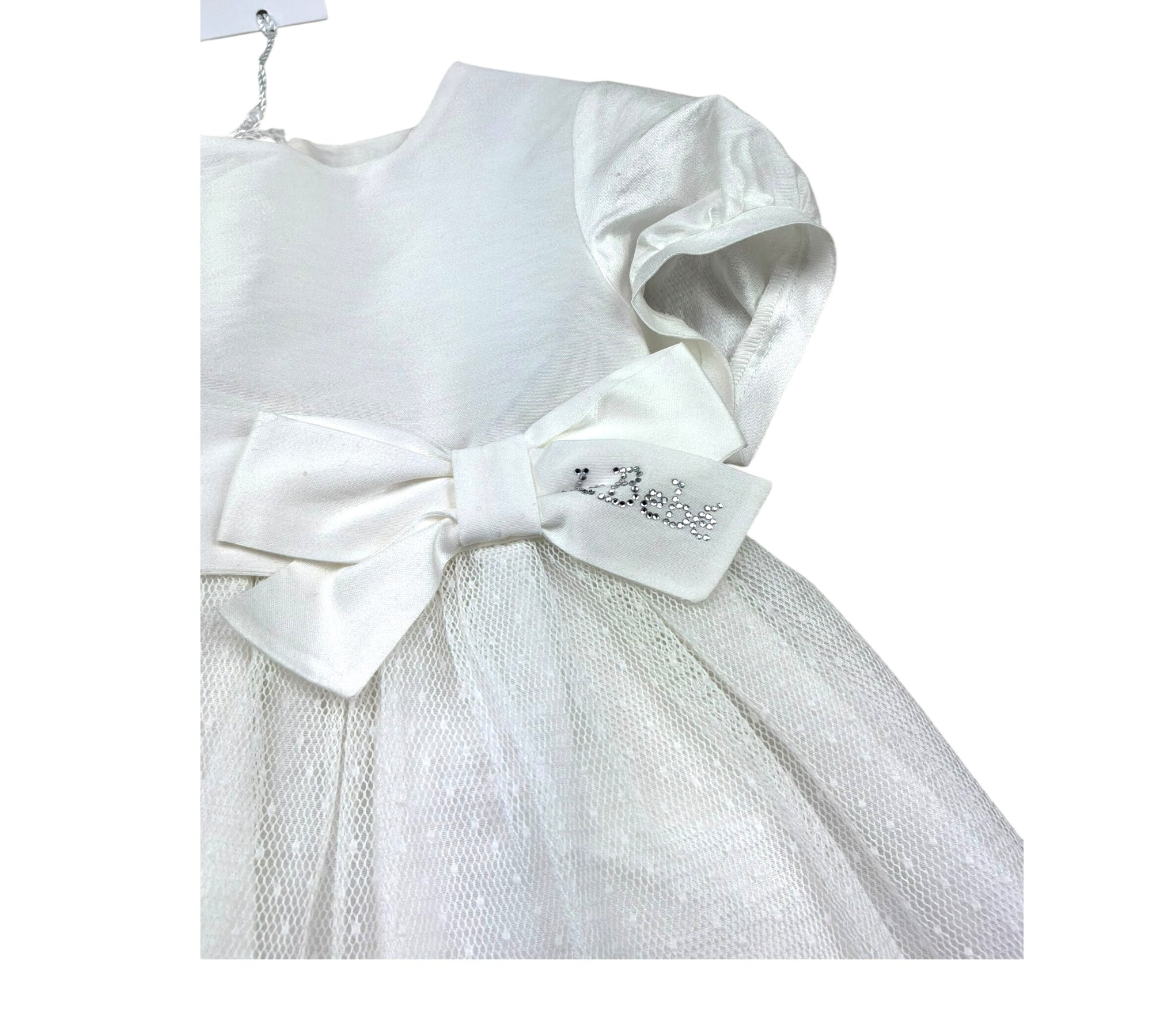 Le Bebe Abito Mezza Manica Tinta Unita con Cinturino per Neonata LBG0877 BIANCO LE BEBE 