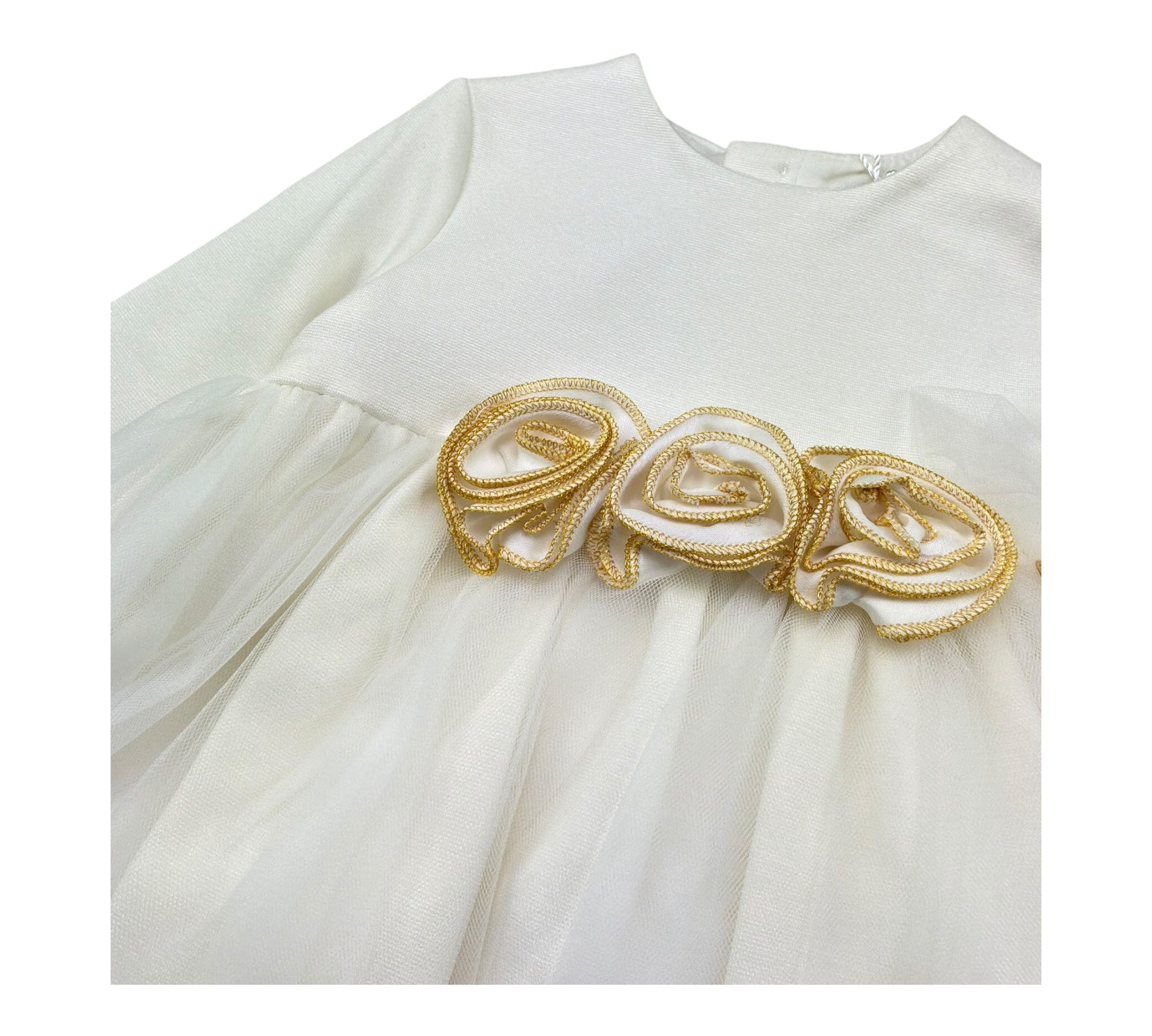 Le Bebe Abito Manica Lunga Tinta Unita con Gonna In Tulle per Neonata LBG1047 BIANCO LE BEBE 