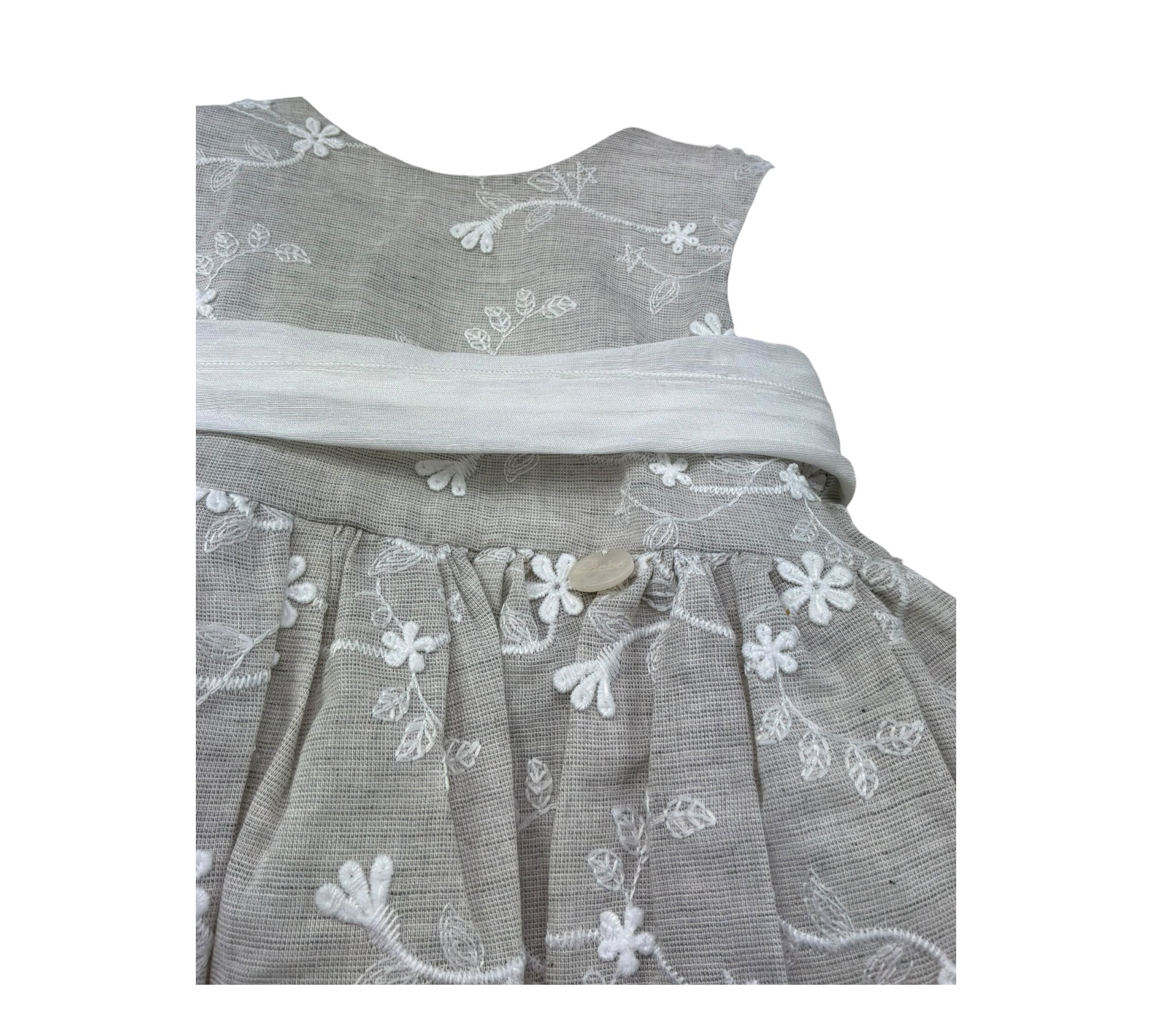 Le Bebe Abito Giromanica Cerimoniale Tinta Unia con Ricami per Neonata LBG373 BEIGE LE BEBE 