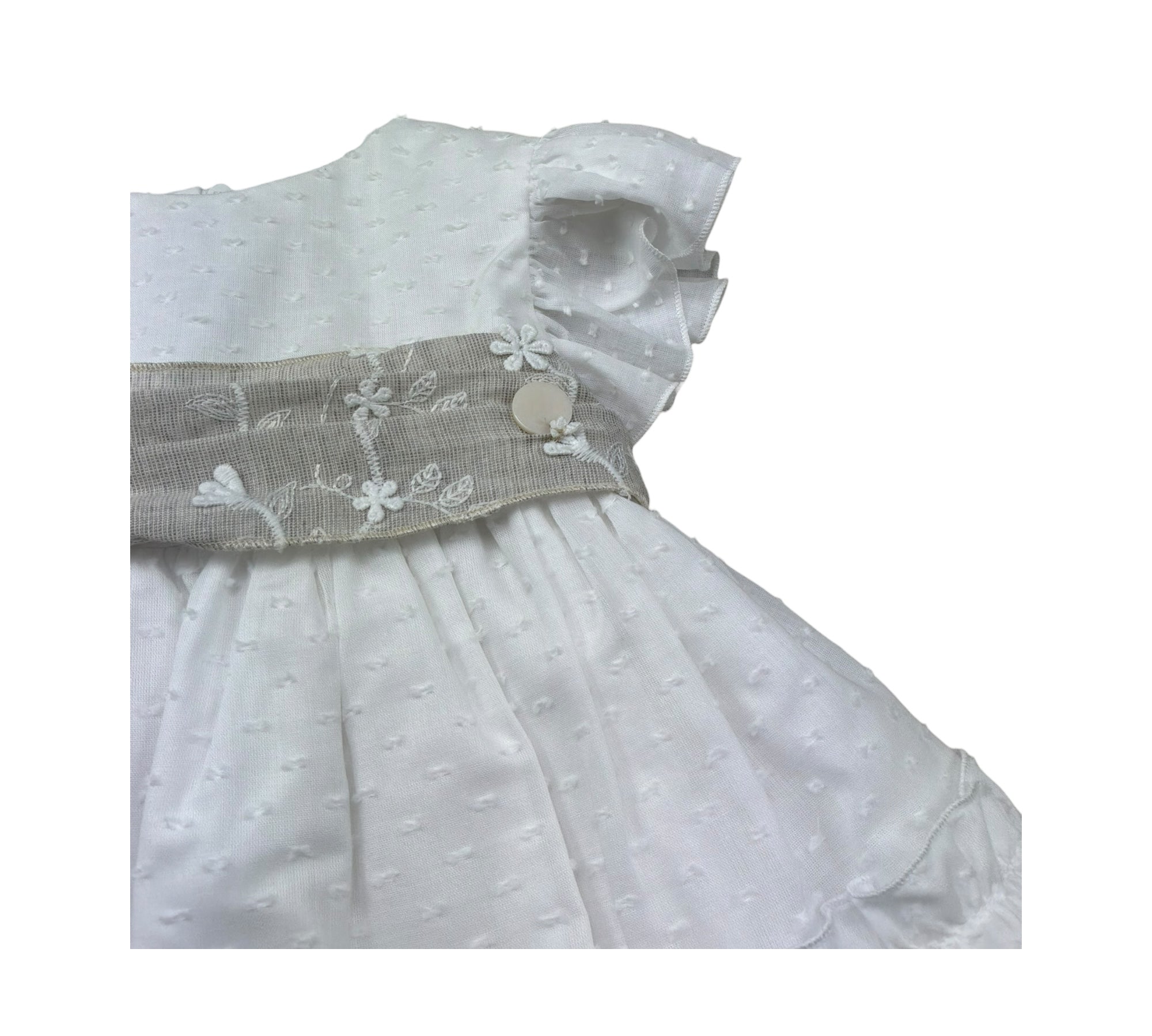 Le Bebe Abito Mezza Manica Cerimoniale Tinta Unita con Cinturino per Neonata LBG6375 BIANCO LE BEBE 