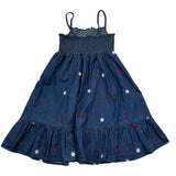 Saint Barth Abito Bretelline Tinta Unita con Ricami Fiori per Bambina MIKI BLU SAINT BARTH 
