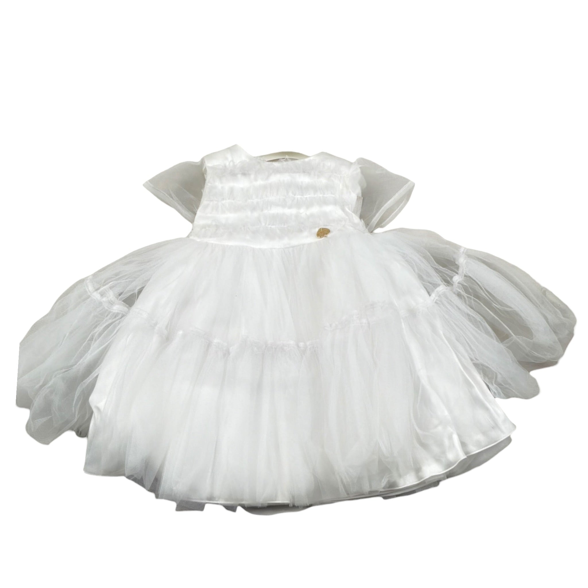 Le Bebe' Abito Cerimonia tinta unita con Tulle Bianco per Neonata LBG3930 BIANCO LE BEBE' 
