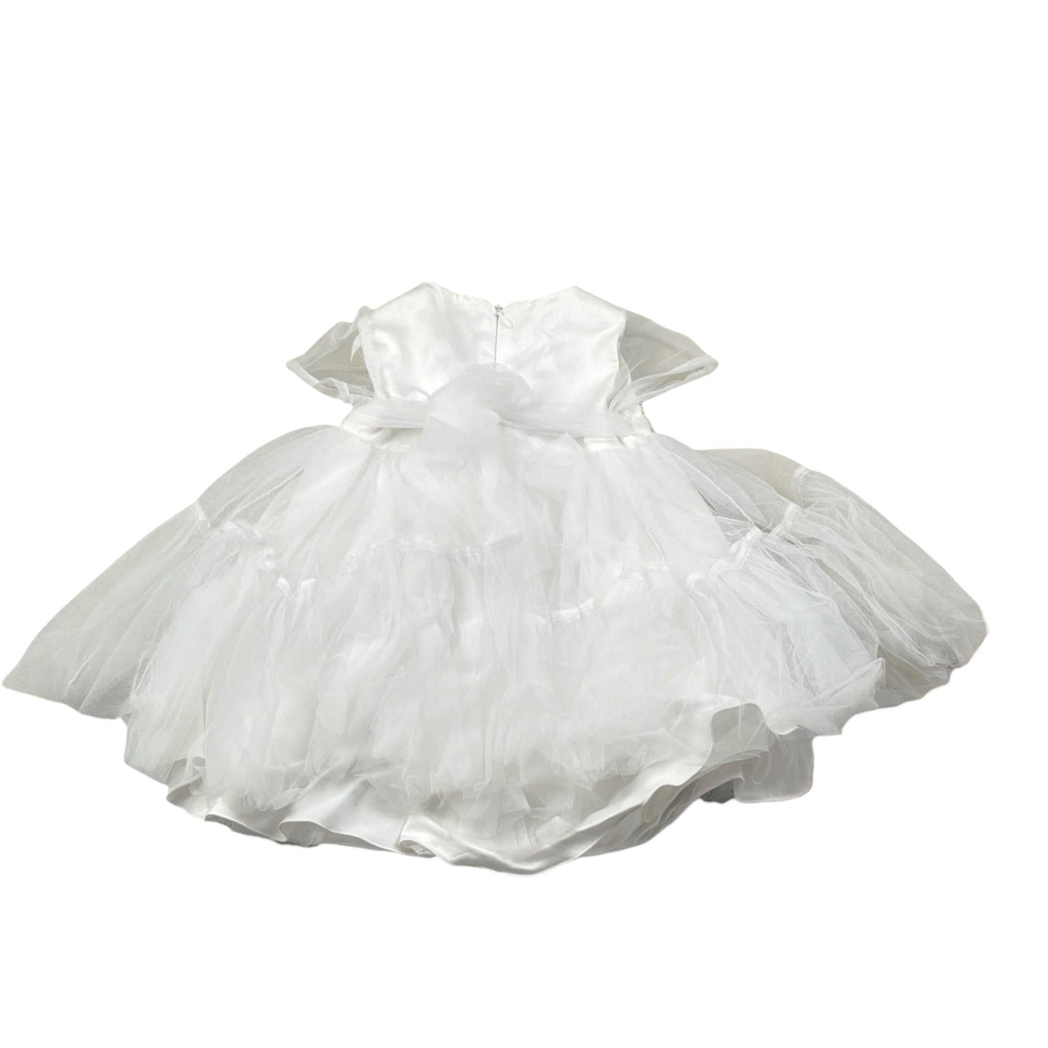 Le Bebe' Abito Cerimonia tinta unita con Tulle Bianco per Neonata LBG3930 BIANCO LE BEBE' 