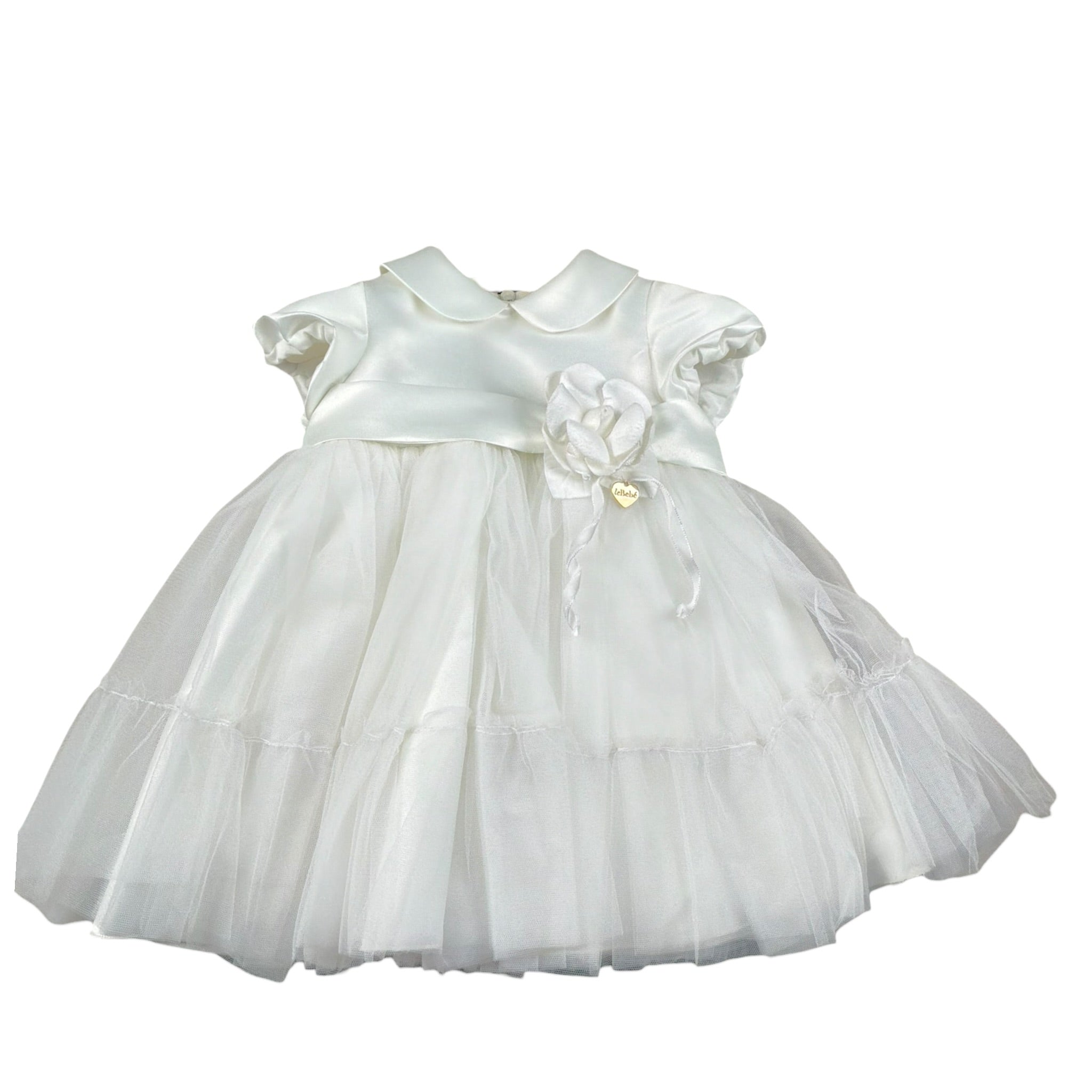 Le Bebe' Abito Cerimonia tinta unita con Tulle Bianco per Neonata LBG4285 BIANCO LE BEBE' 