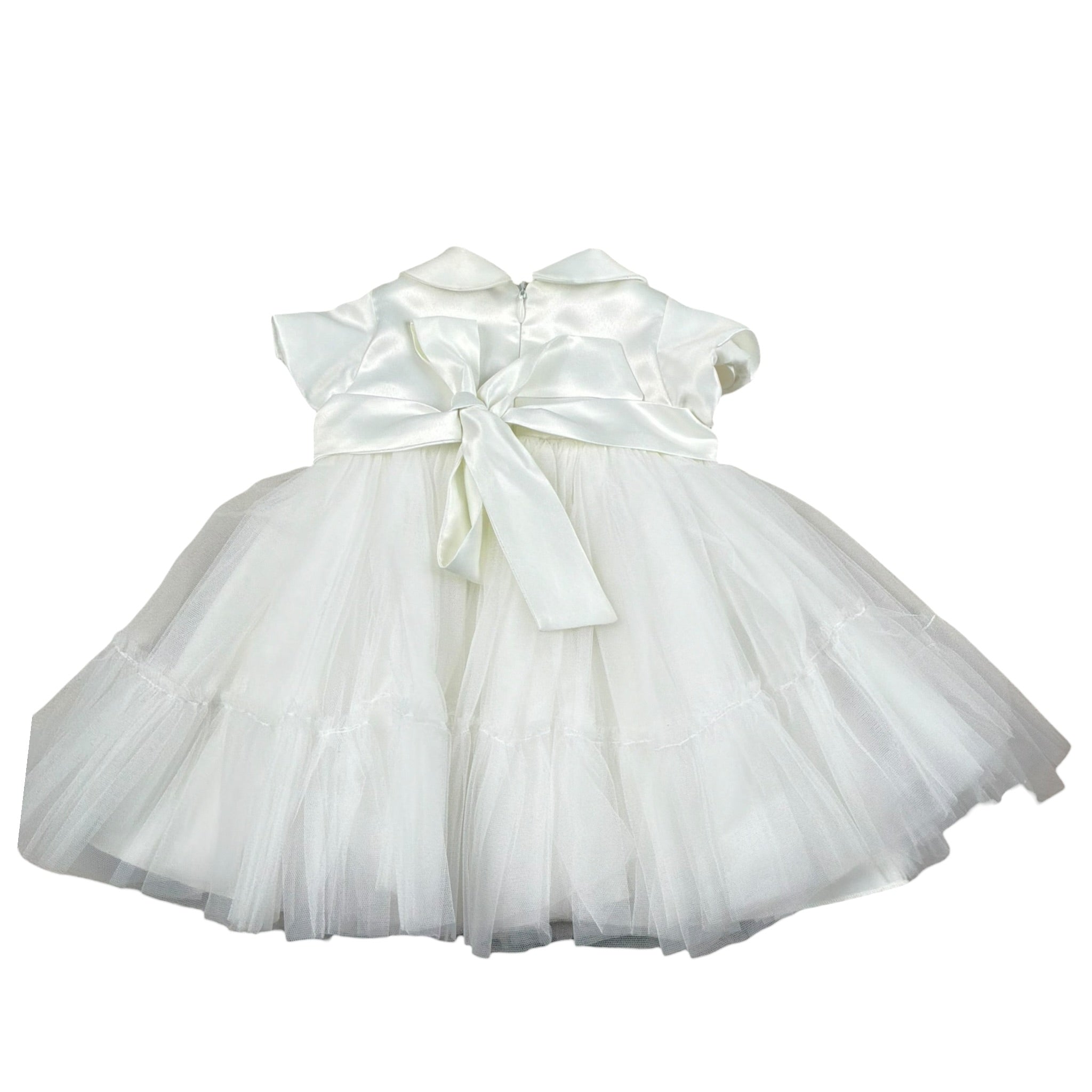 Le Bebe' Abito Cerimonia tinta unita con Tulle Bianco per Neonata LBG4285 BIANCO LE BEBE' 