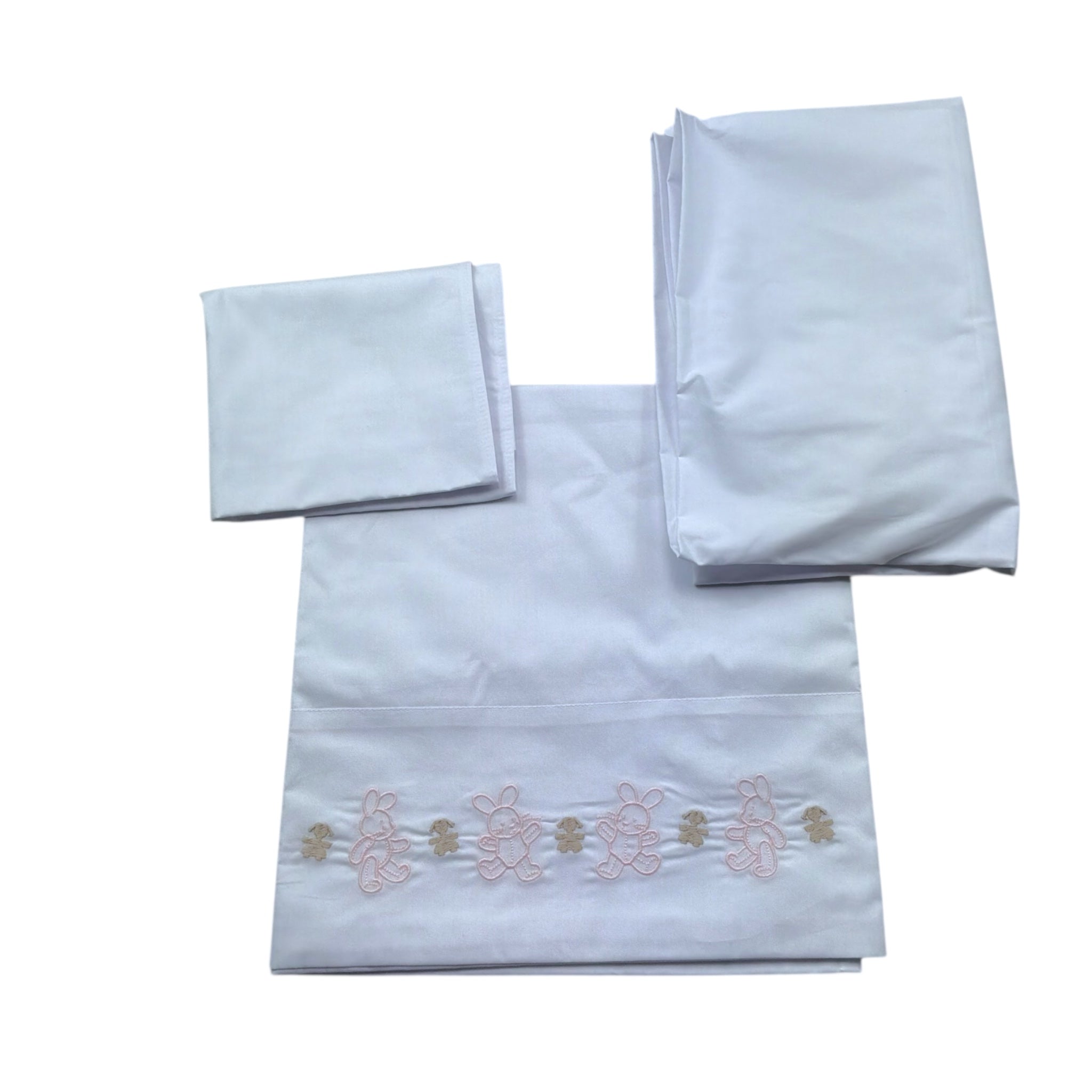 Le Bebe' Lenzuola Set 3 Pezzi Tinta Unita con Stampa per Neonata LBG6292 BIANCO LE BEBE' 