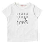 Liu Jo T-Shirt Girocollo Tinta Unita con Logo per Bambina G3099 BIANCO LIU JO 