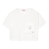 Liu Jo T-Shirt Girocollo Tinta Unita con Taschino Modello Crop per Bambina GA5016XX BIANCO LIU JO 