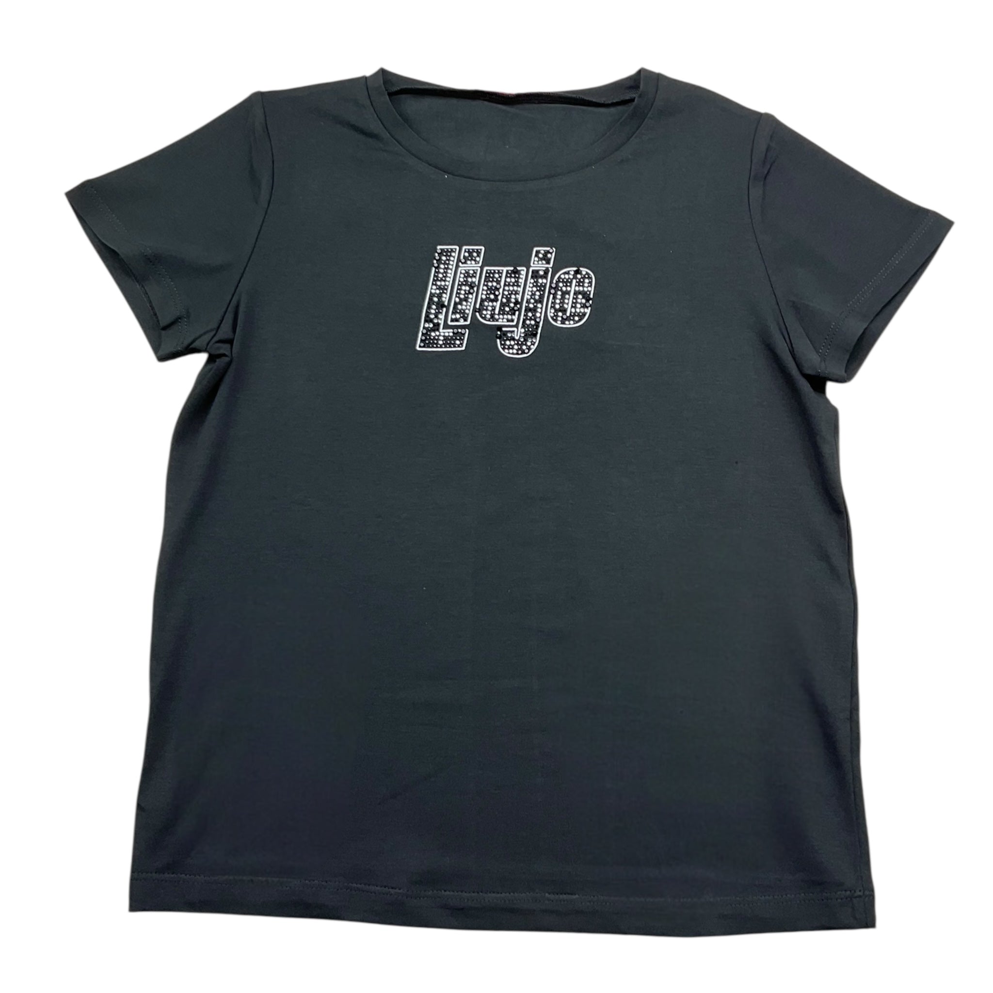 Liu Jo T-Shirt Girocollo Tinta Unita con Brillantini per Bambina GA5019 NERO LIU JO 