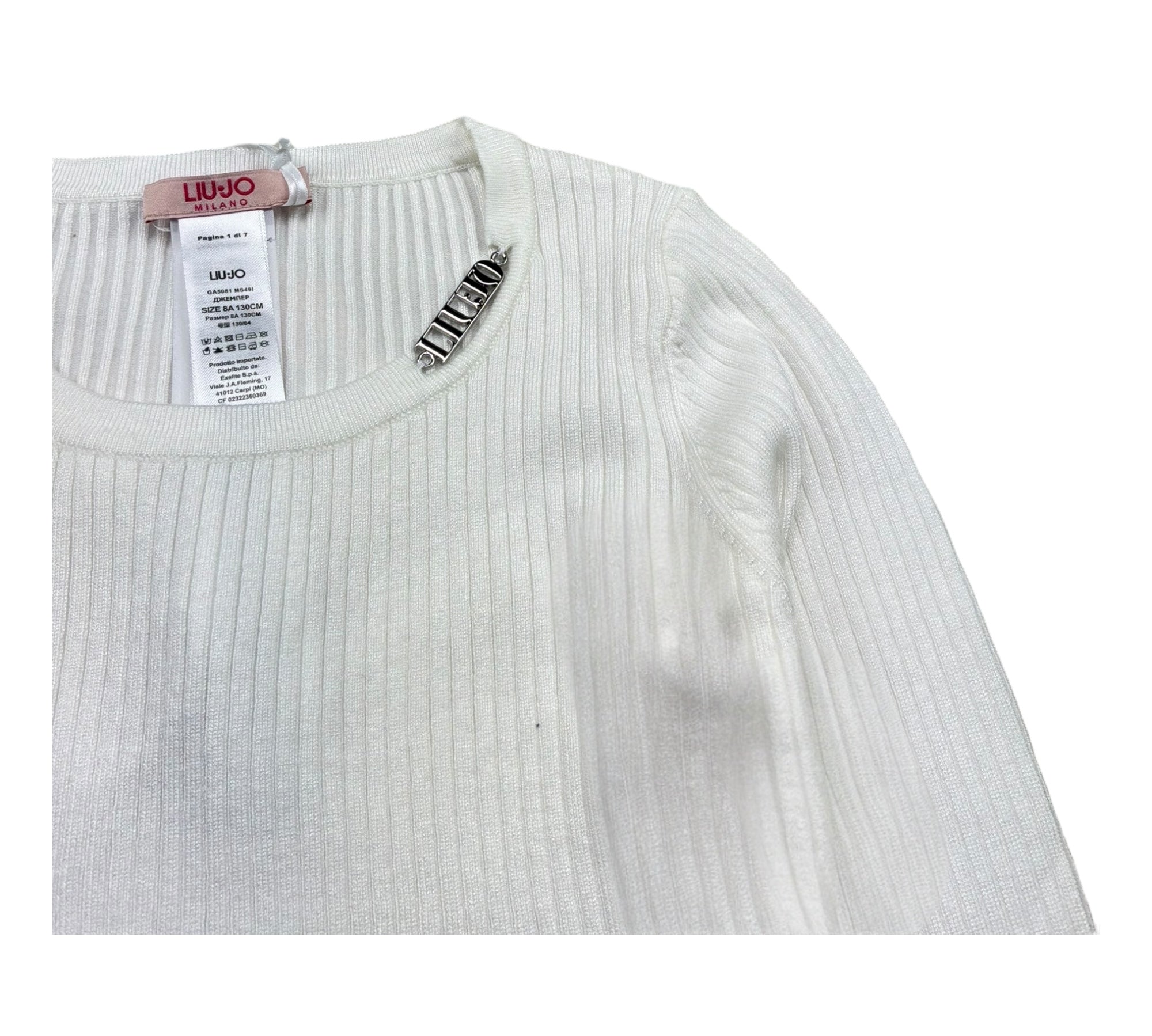Liu Jo Maglia Girocollo Tinta Unita con Profili In Contrasto per Bambina GA5081 BIANCO LIU JO 