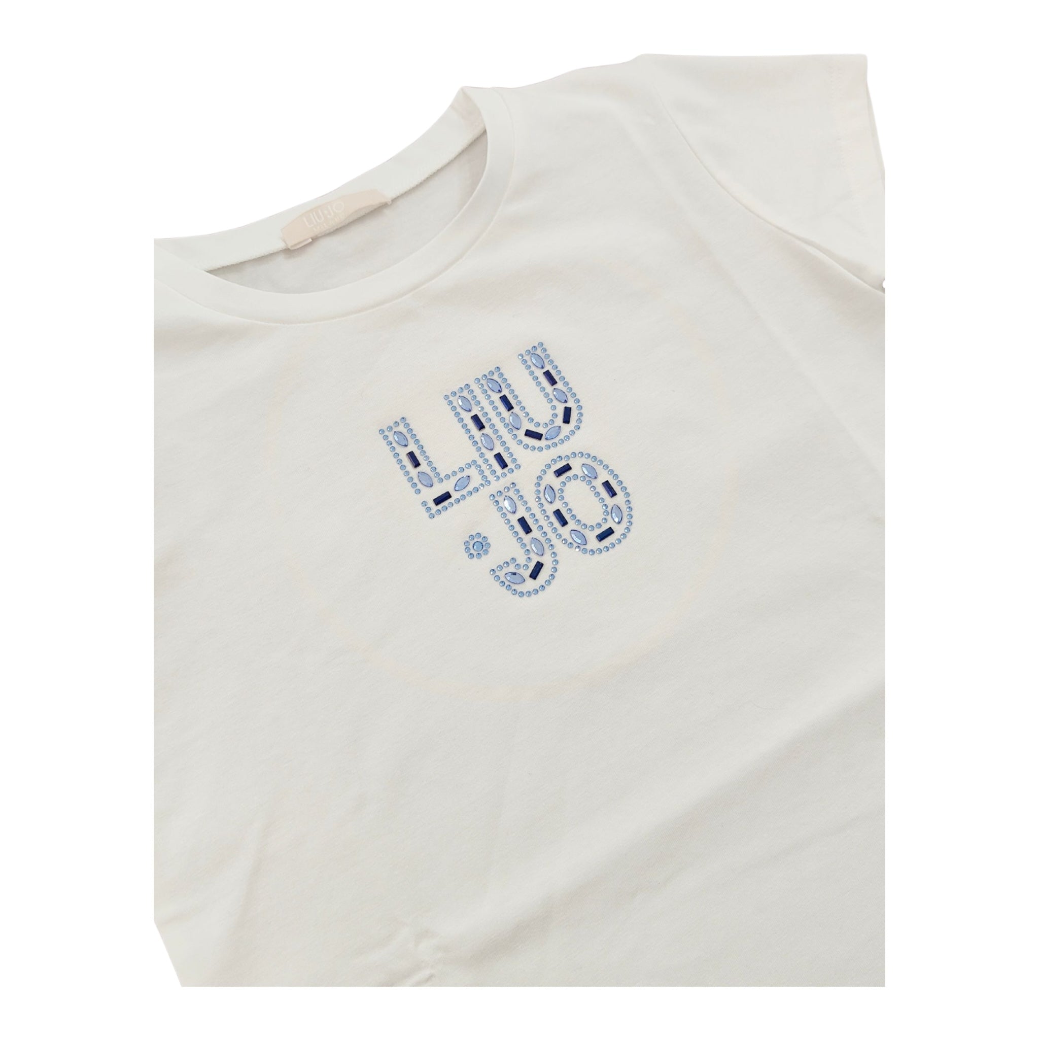 Liu Jo T-Shirt Girocollo Tinta Unita con Brillantini per Bambina KA5094JX BIANCO LIU JO 