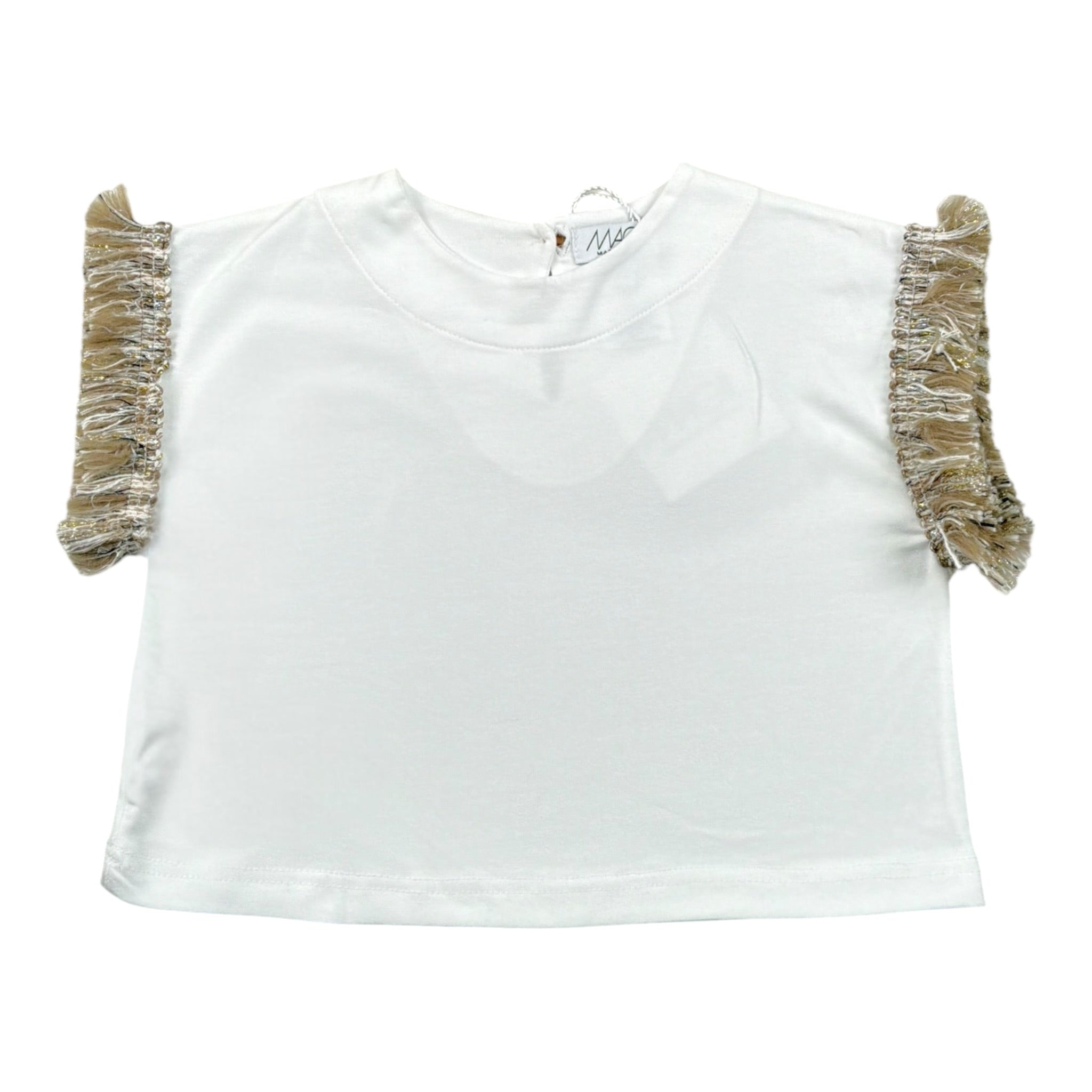 Magil T-Shirt Tinta Unita con Frange per Bambina FN26165J BIANCO MAGIL 